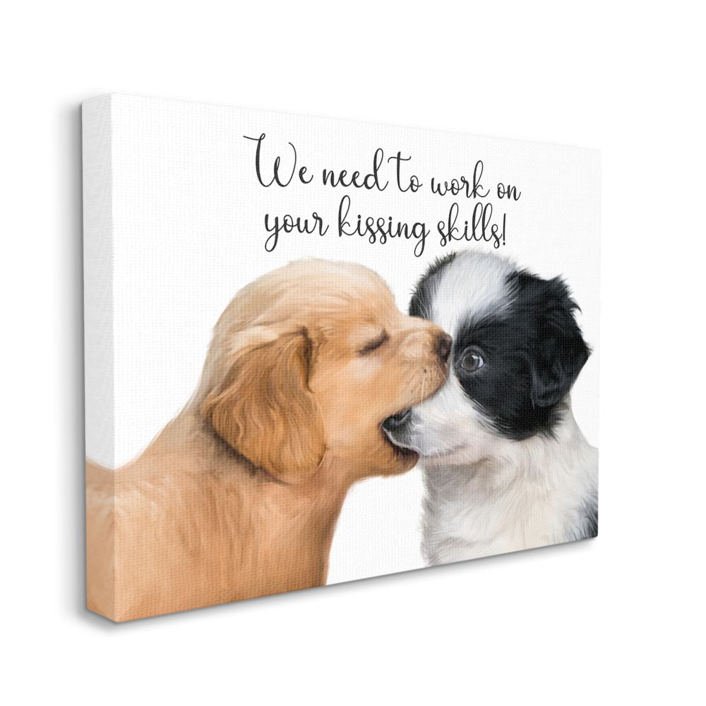 Stupell Industries Puppy Love Kiss Skills Phrase Young Love Quote Canvas Wall Art Design by Ziwei Li
