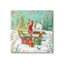 Stupell Industries Puppy On Sled Christmas Gifts Holiday Painting Gallery Wrapped Canvas Print Wall Art