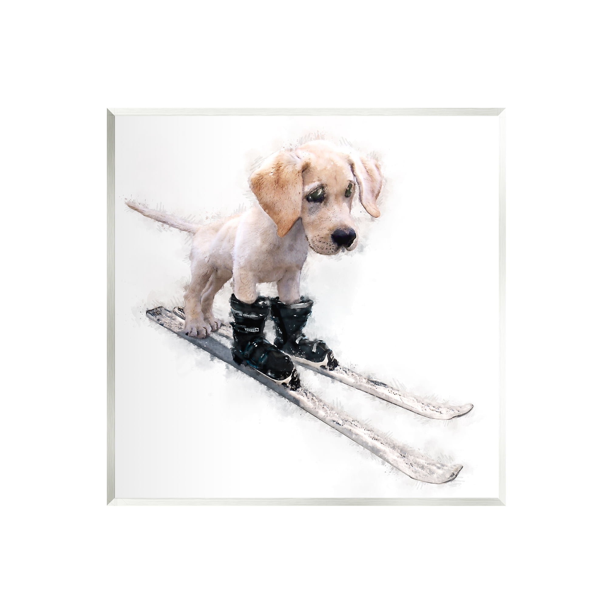 Stupell Industries Puppy Skiing Winter Pet Animals & Insects Painting Unframed Art Print Wall Art