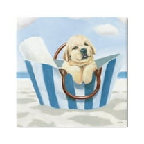Stupell Industries Puppy at Beach Landscape Animals & Insects Painting Gallery Wrapped Canvas Print Wall Art, 17 x 17