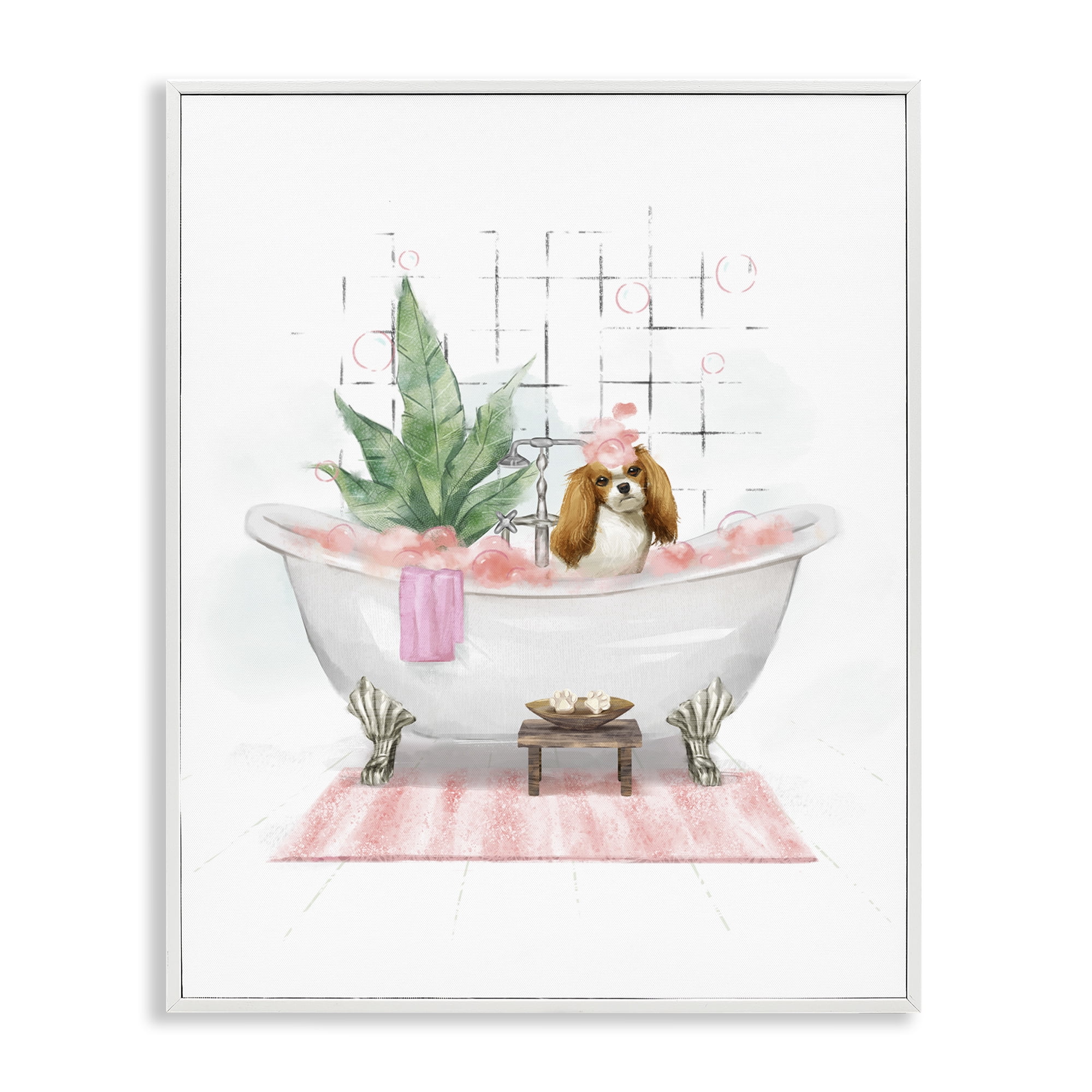 Stupell Industries Puppy in Bathtub Pastel Bath & Laundry Painting White Framed Art Print Wall Art, 16 x 20