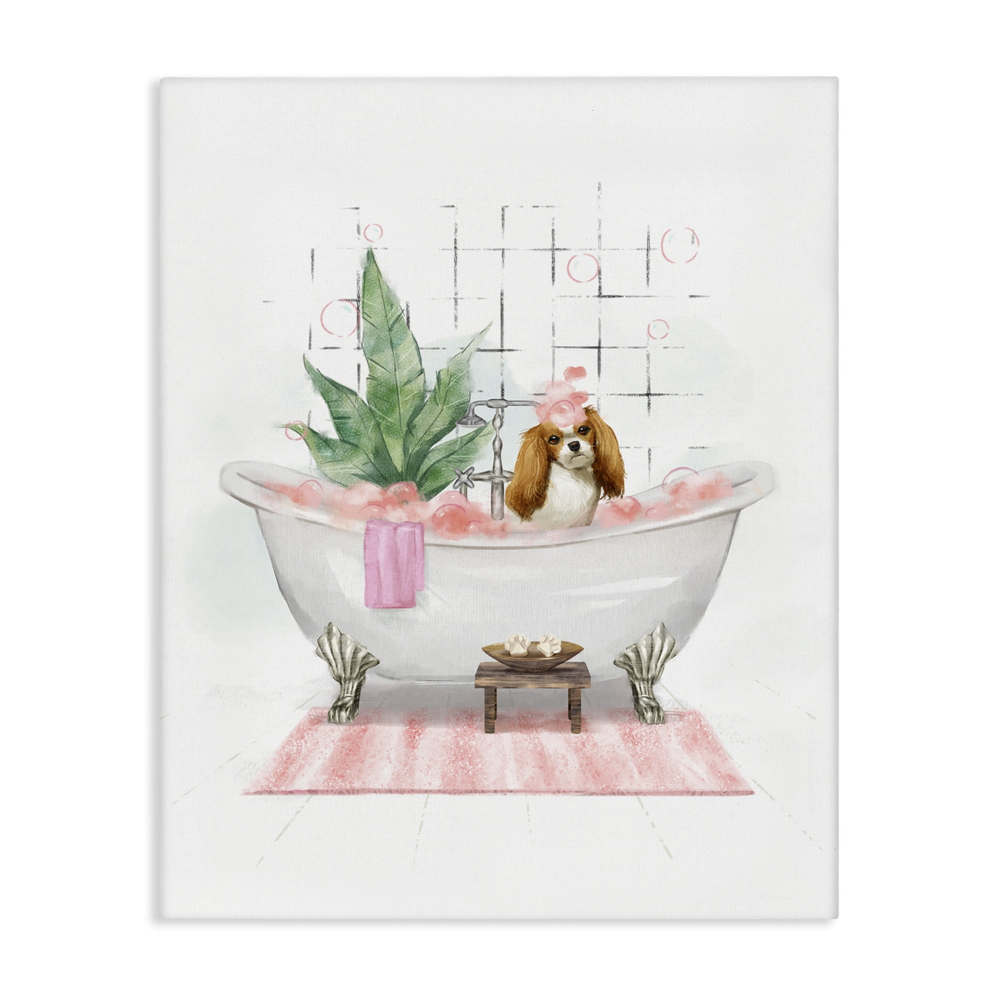 Stupell Industries Puppy in Bathtub Pastel Bath & Laundry Painting Wrapped Canvas Art Print Wall Art, 16 x 20