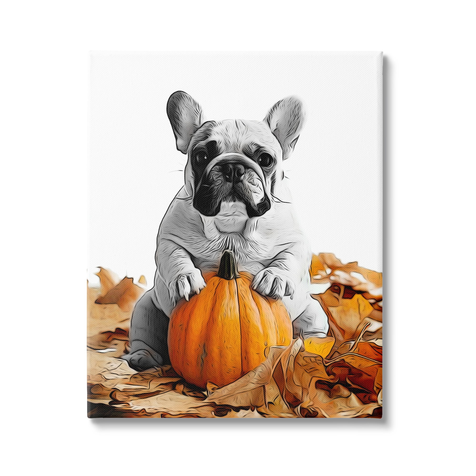 Stupell Industries Puppy with Fall Pumpkin Holiday Painting Gallery Wrapped Canvas Art Print Wall Art, 30 x 40