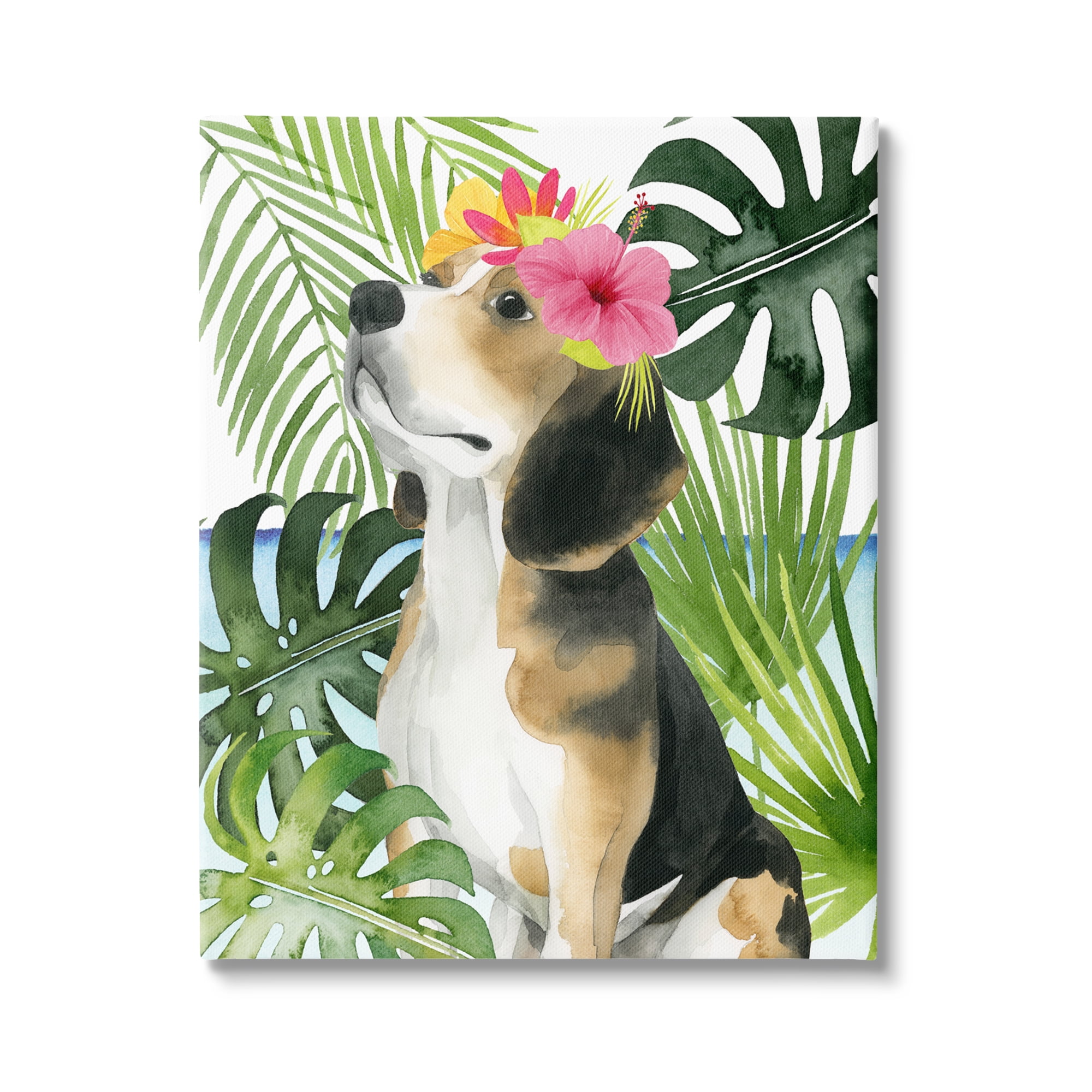 Stupell Industries Puppy with Hibiscus Animals & Insects Painting Gallery Wrapped Canvas Art Print Wall Art, 24 x 30
