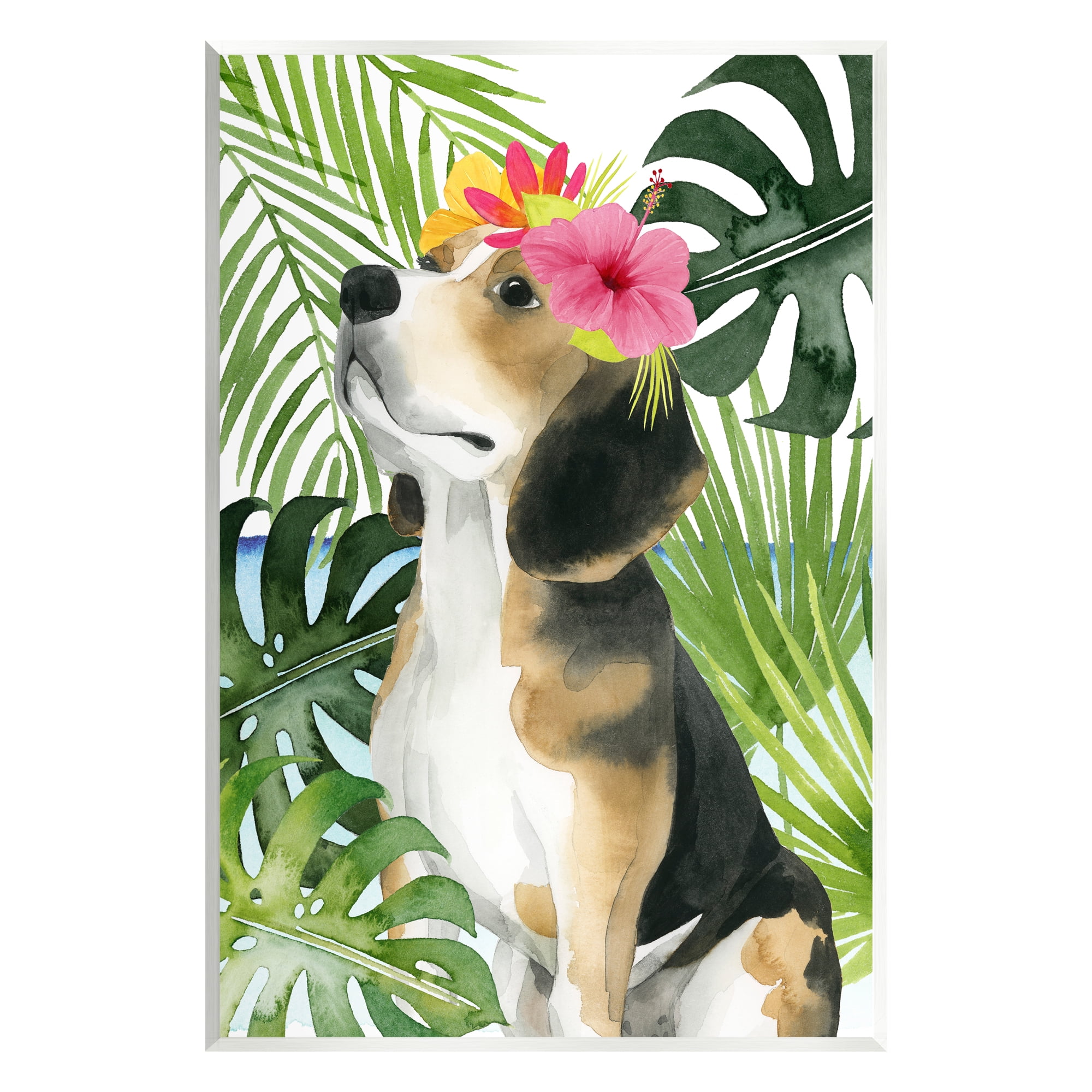 Stupell Industries Puppy with Hibiscus Animals & Insects Painting Unframed Art Print Wall Art, 10 x 15