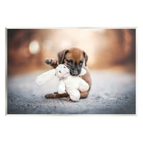 Stupell Industries Puppy with Plushie Toy Animals & Insects Painting Unframed Art Print Wall Art, 15 x 10