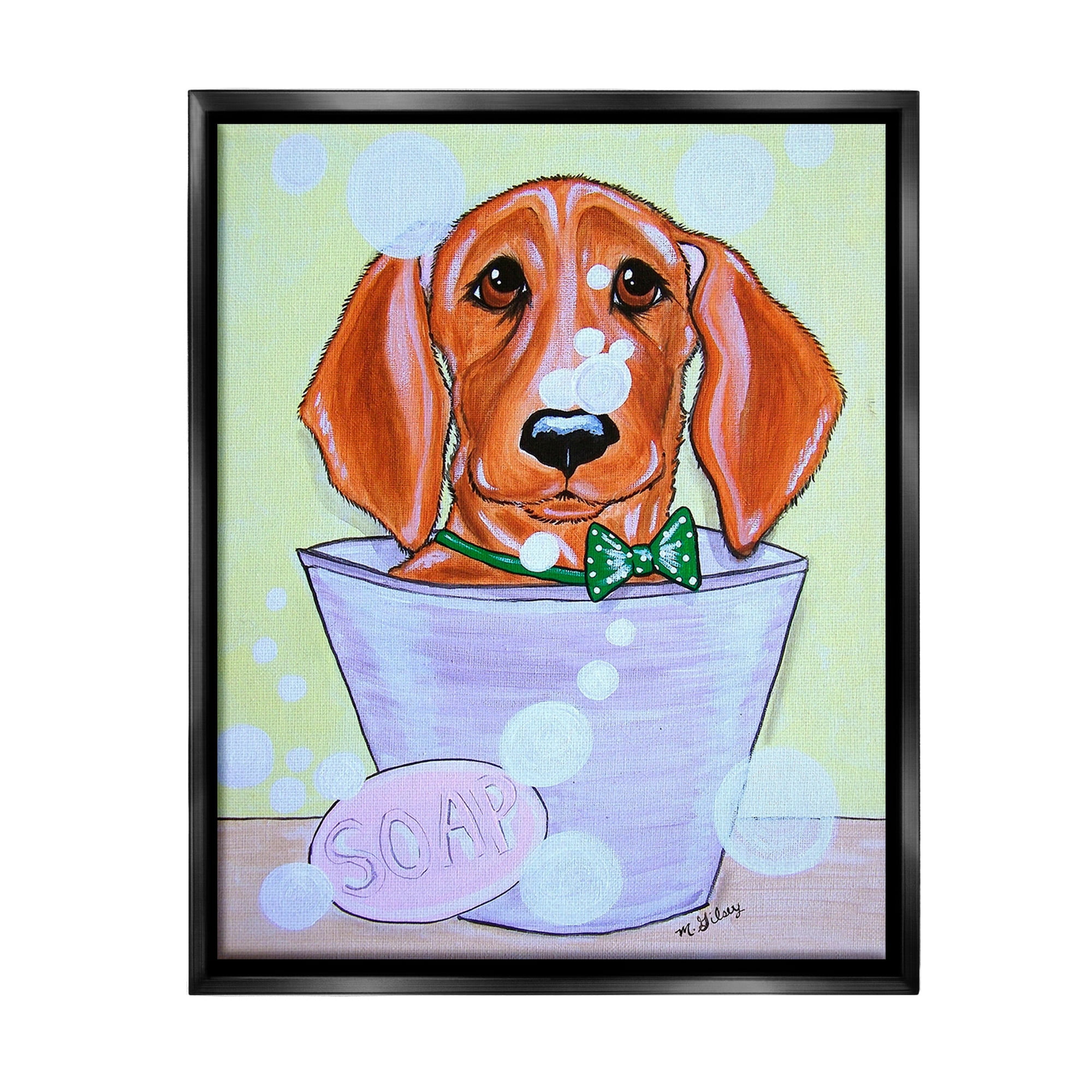 Stupell Industries Puppy with Soap Bubbles Animals & Insects Painting Black Floater Framed Canvas Art Print Wall Art, 25 x 31