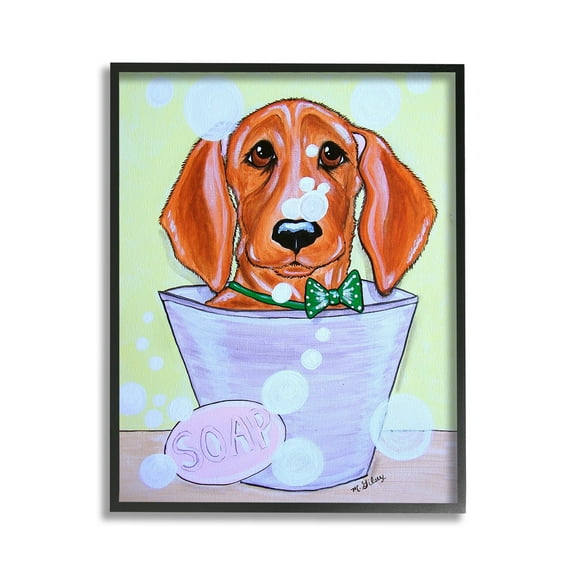 Stupell Industries Puppy with Soap Bubbles Animals & Insects Painting Black Framed Art Print Wall Art, 11 x 14