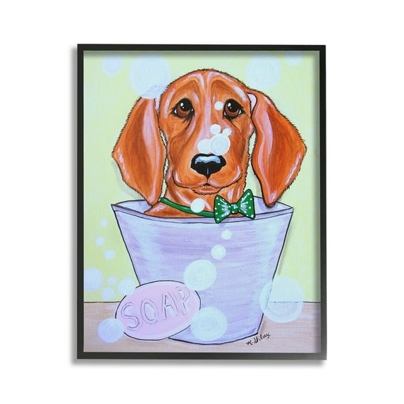 Stupell Industries Puppy with Soap Bubbles Animals & Insects Painting Black Framed Art Print Wall Art, 24 x 30