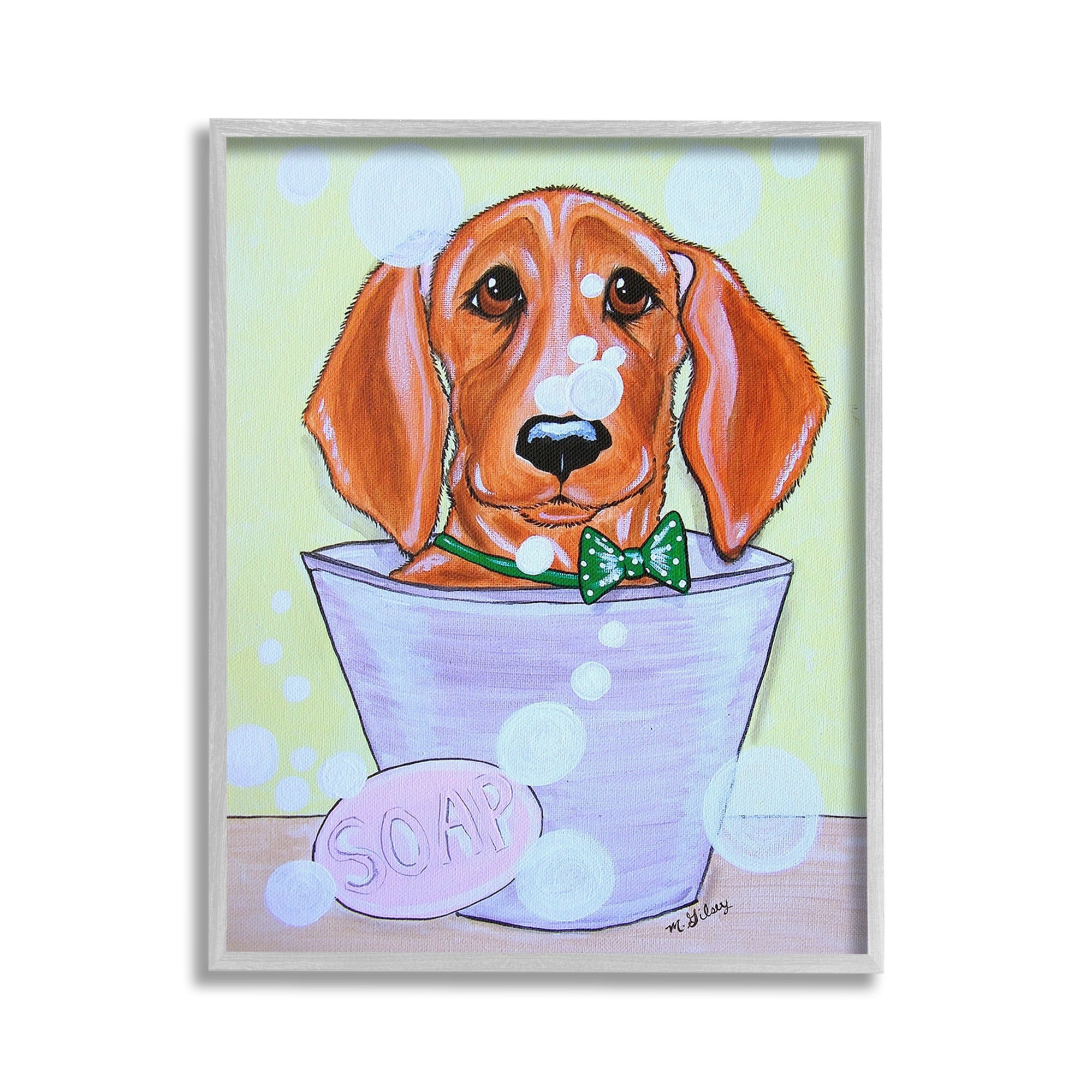 Stupell Industries Puppy with Soap Bubbles Animals & Insects Painting Gray Framed Art Print Wall Art, 24 x 30
