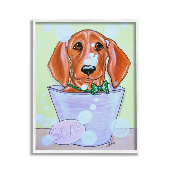 Stupell Industries Puppy with Soap Bubbles Animals & Insects Painting White Framed Art Print Wall Art, 16 x 20