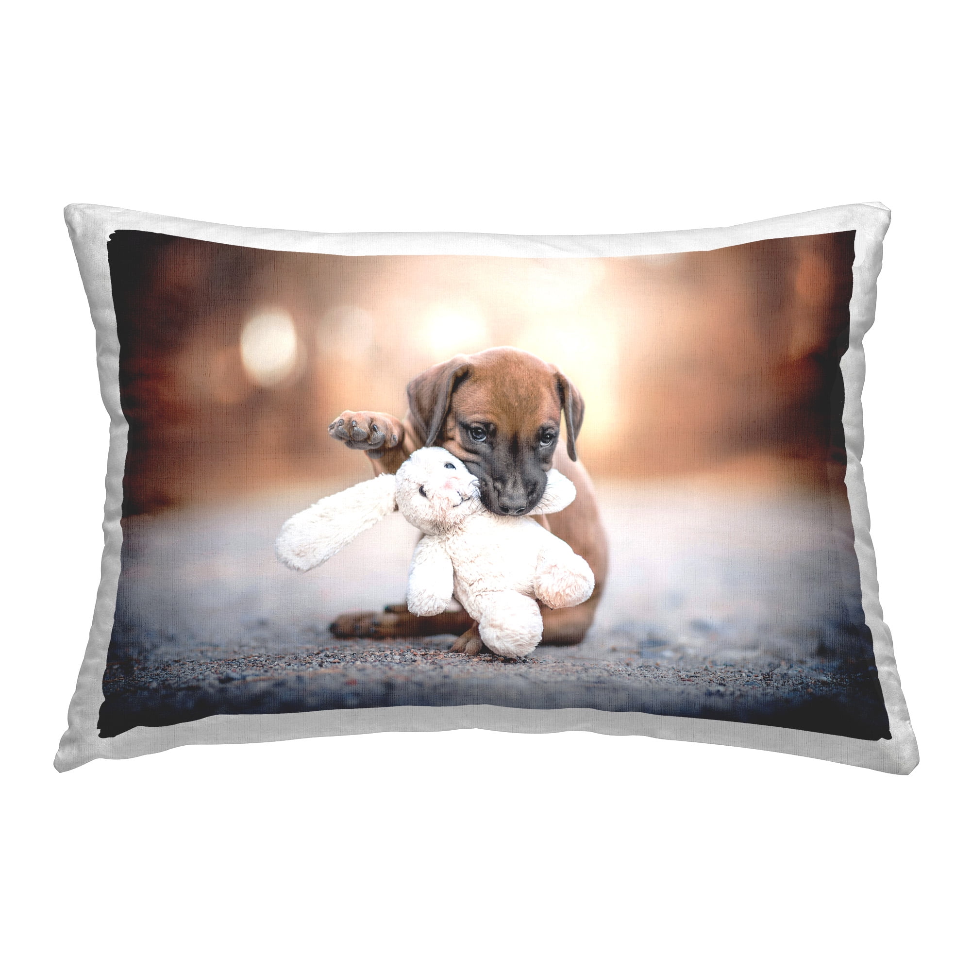 Stupell Industries Puppy with Stuffed Bunny Decorative Printed Throw Pillow Design by Natalie Grosse