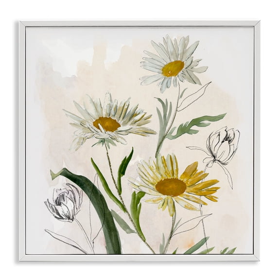 Stupell Industries Pure Simplicity Daisies White Framed Giclee Art design by Jacob Q, 17 x 17