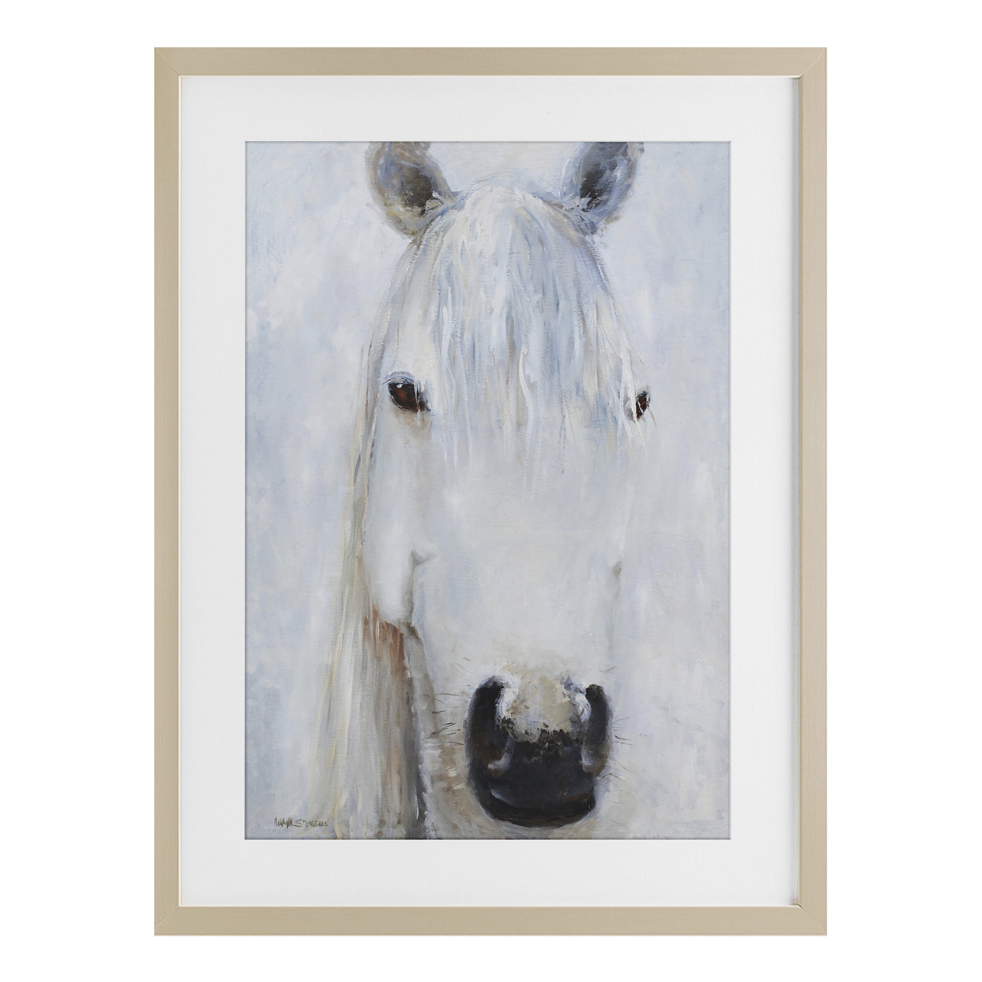 Stupell Industries Pure White Horse Portrait Birch Framed Print Under Glass, design by Jadei Graphics