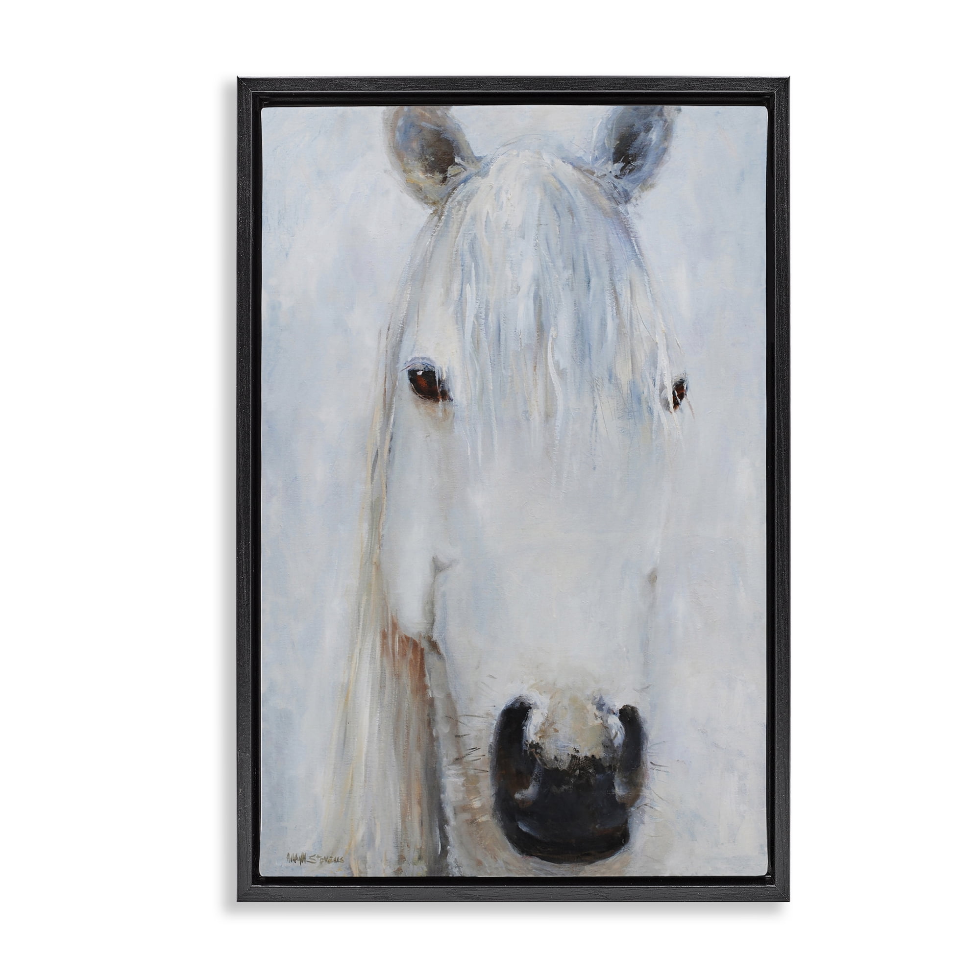 Stupell Industries Pure White Horse Portrait Black Framed Floater Canvas Wall Art, design by Jadei Graphics