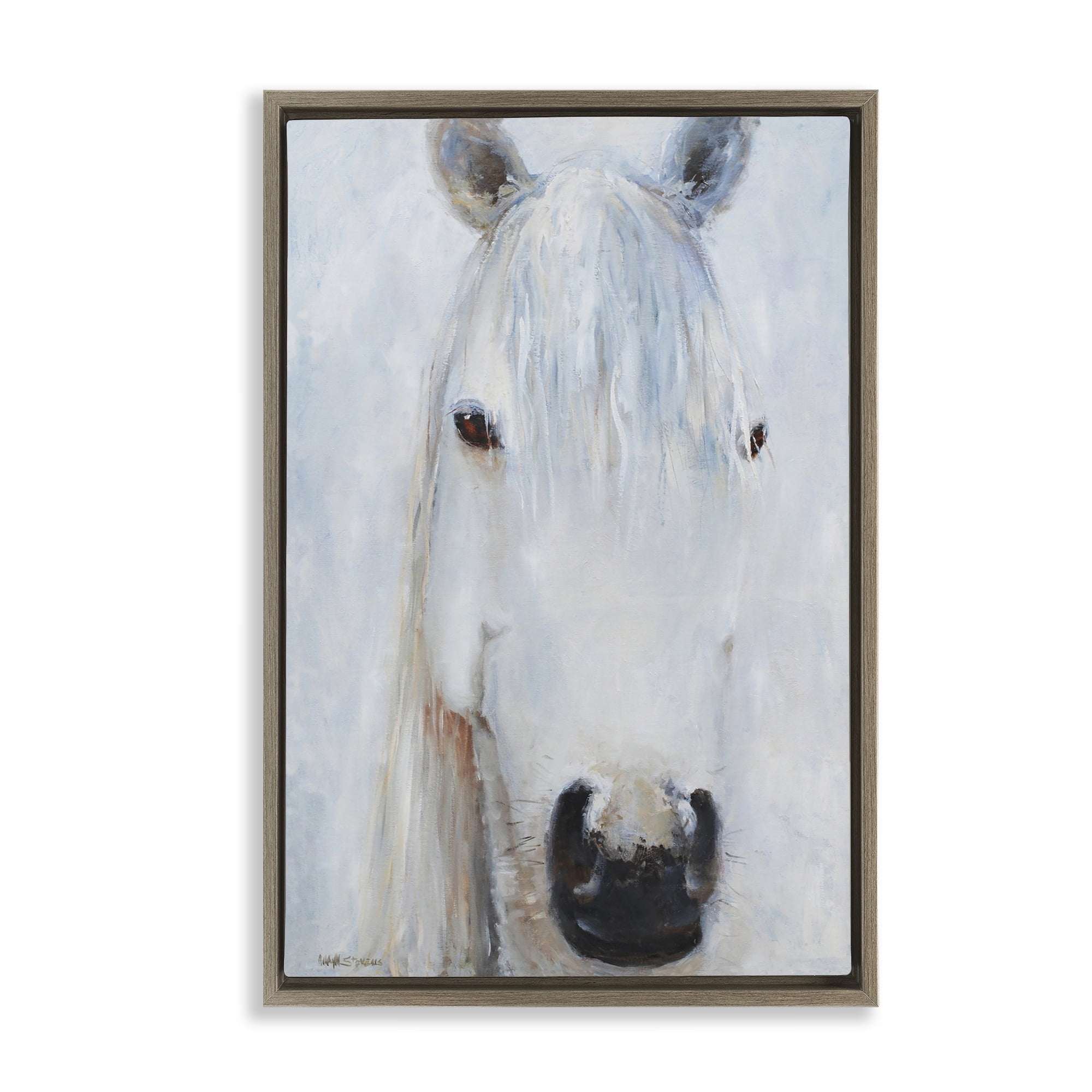 Stupell Industries Pure White Horse Portrait Brown Framed Floater Canvas Wall Art, design by Jadei Graphics