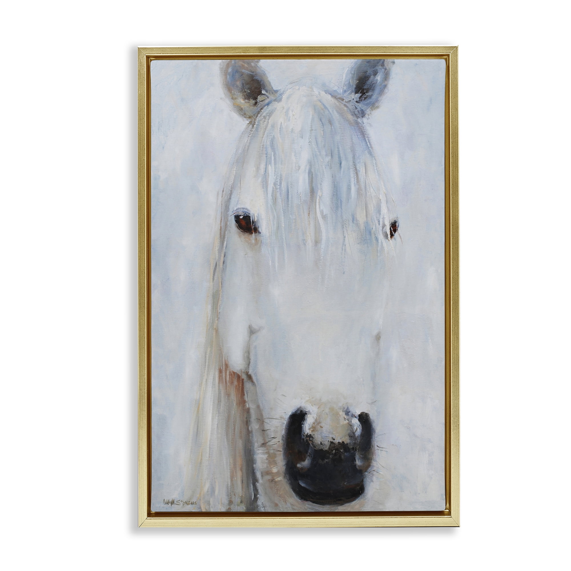 Stupell Industries Pure White Horse Portrait Gold Framed Floater Canvas Wall Art, design by Jadei Graphics