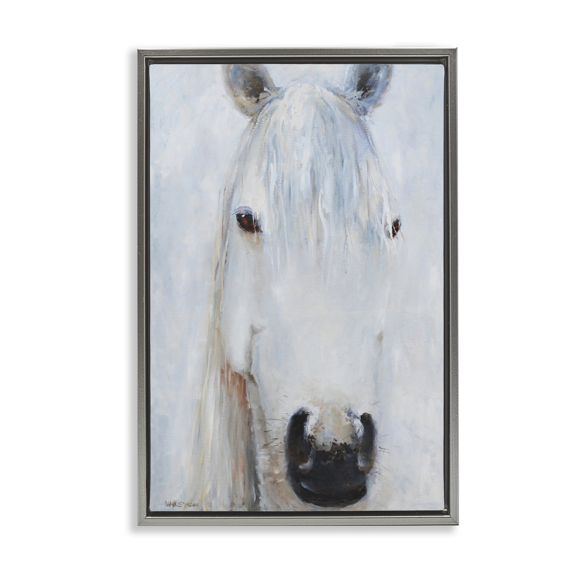 Stupell Industries Pure White Horse Portrait Gray Framed Floater Canvas Wall Art, design by Jadei Graphics
