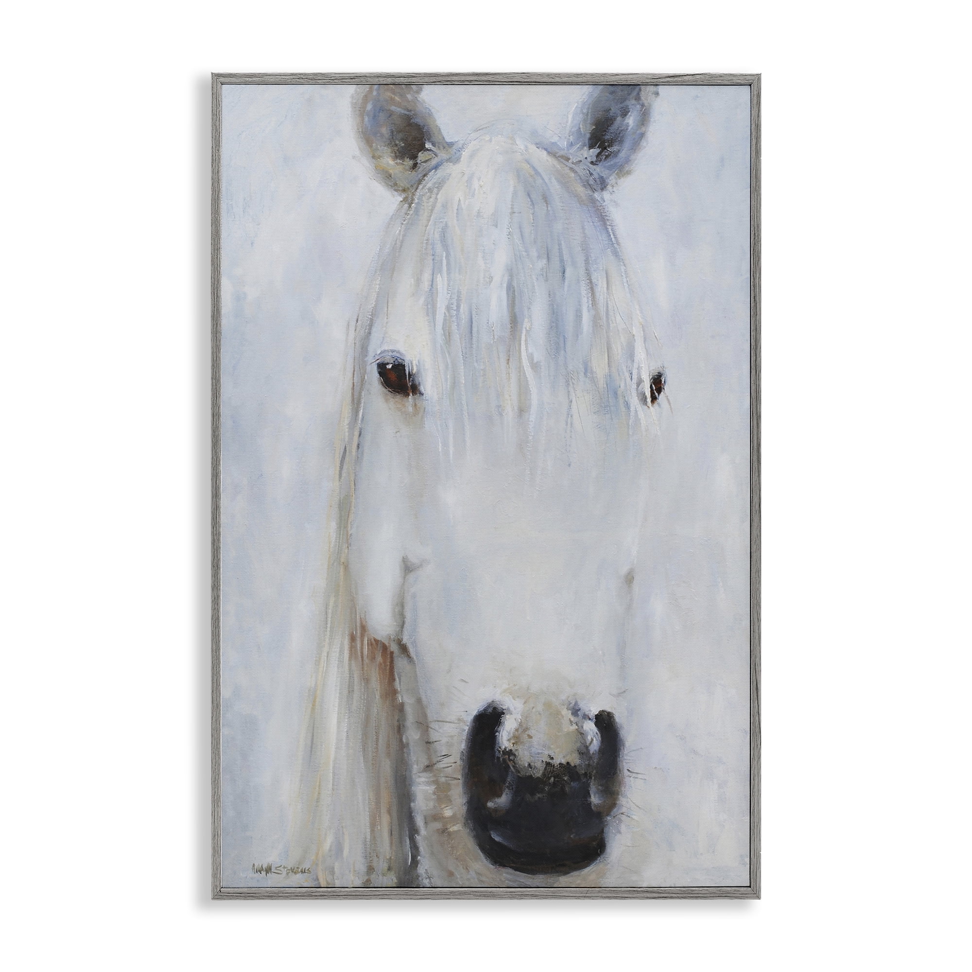 Stupell Industries Pure White Horse Portrait Gray Framed Giclee Art, design by Jadei Graphics