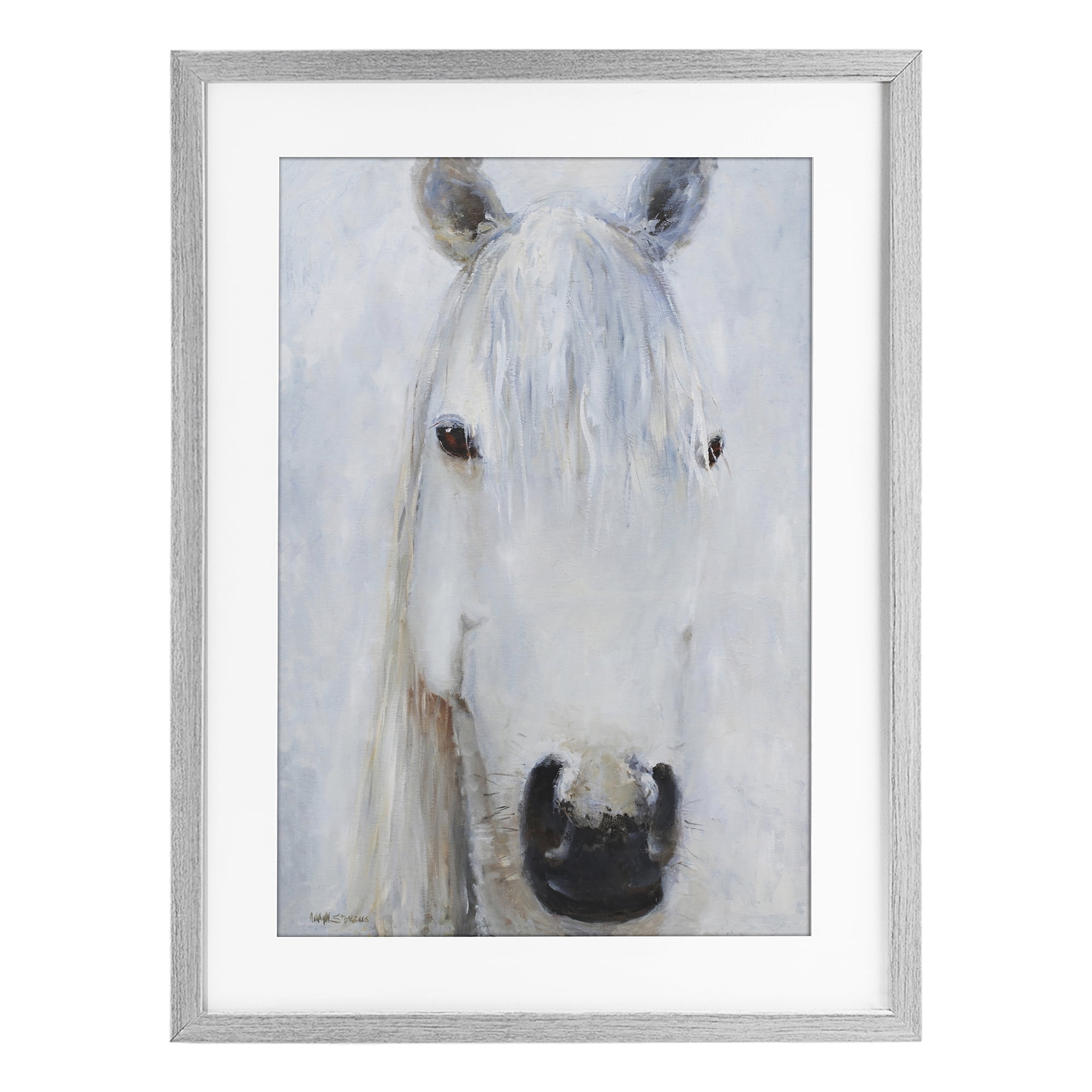 Stupell Industries Pure White Horse Portrait Gray Framed Print Under Glass, design by Jadei Graphics