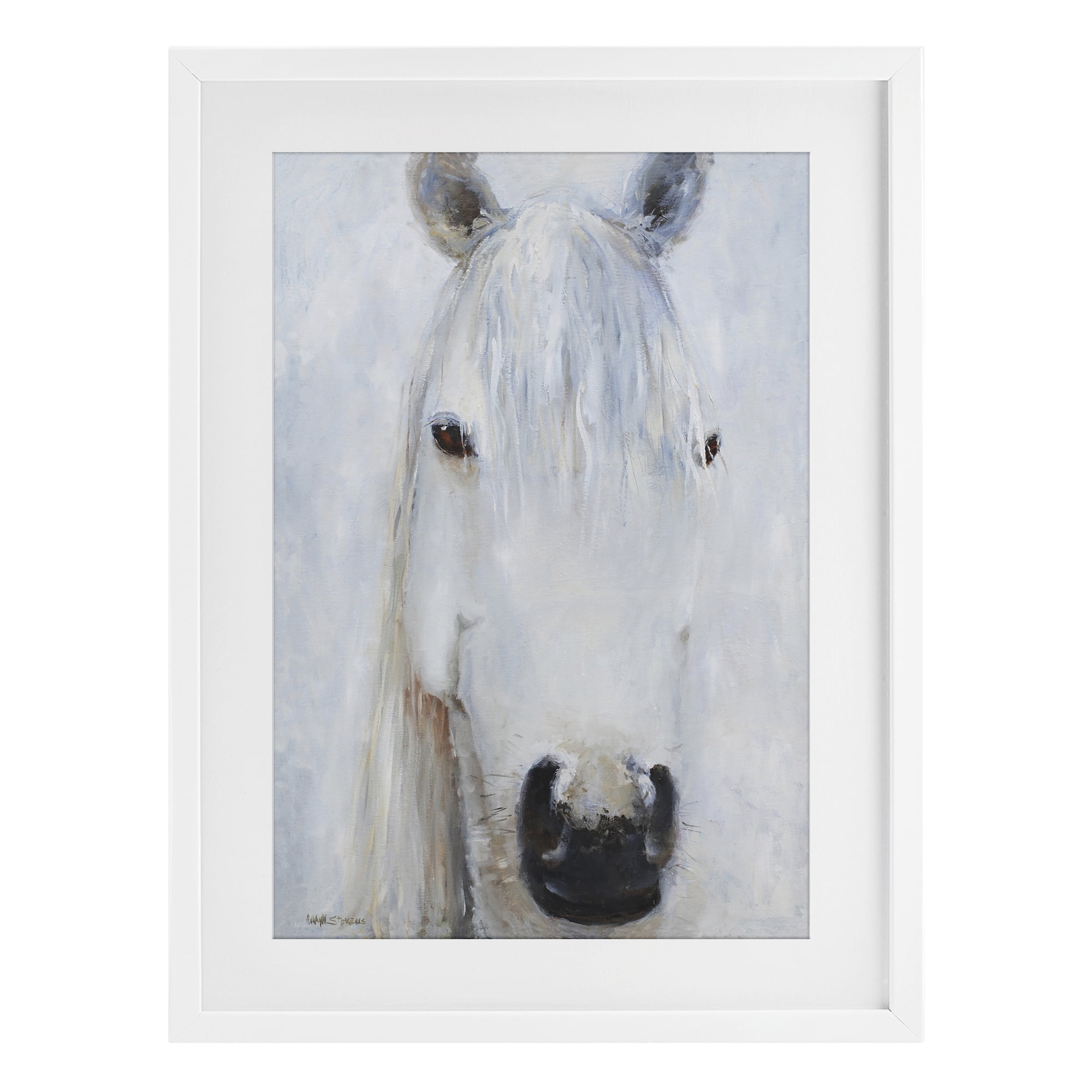 Stupell Industries Pure White Horse Portrait White Framed Print Under Glass, design by Jadei Graphics