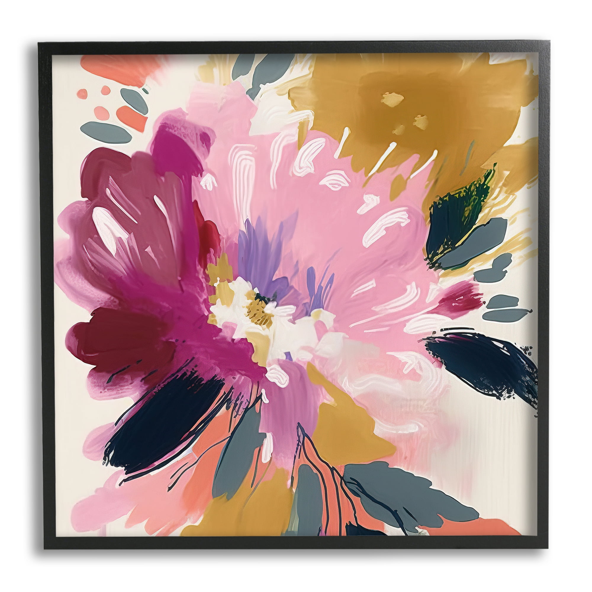 Purple Abstract Floral Canvas Print with Black Frame