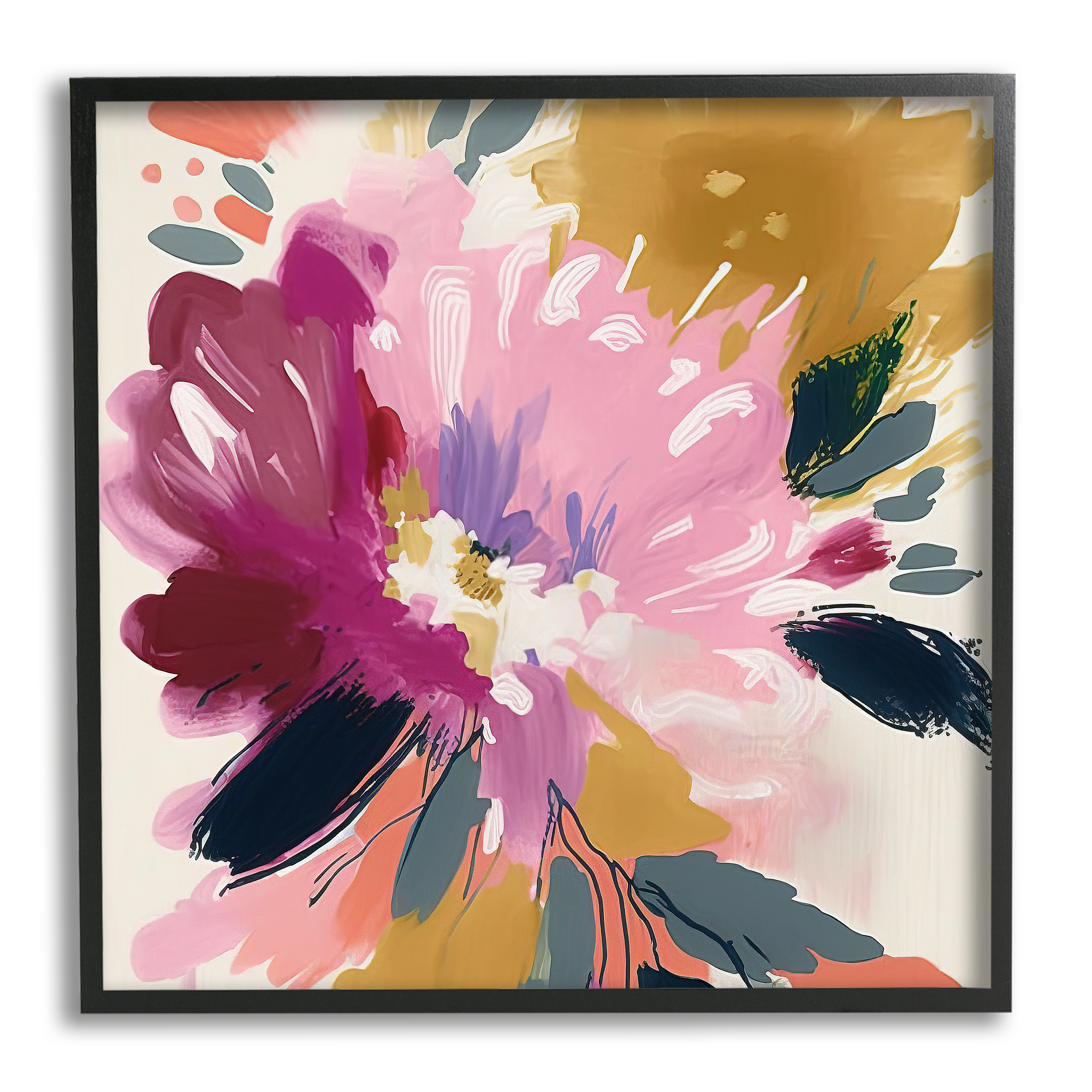 Stupell Industries Purple Abstract Floral Botanical & Floral Painting Black Framed Art Print Wall Art, 17 x 17