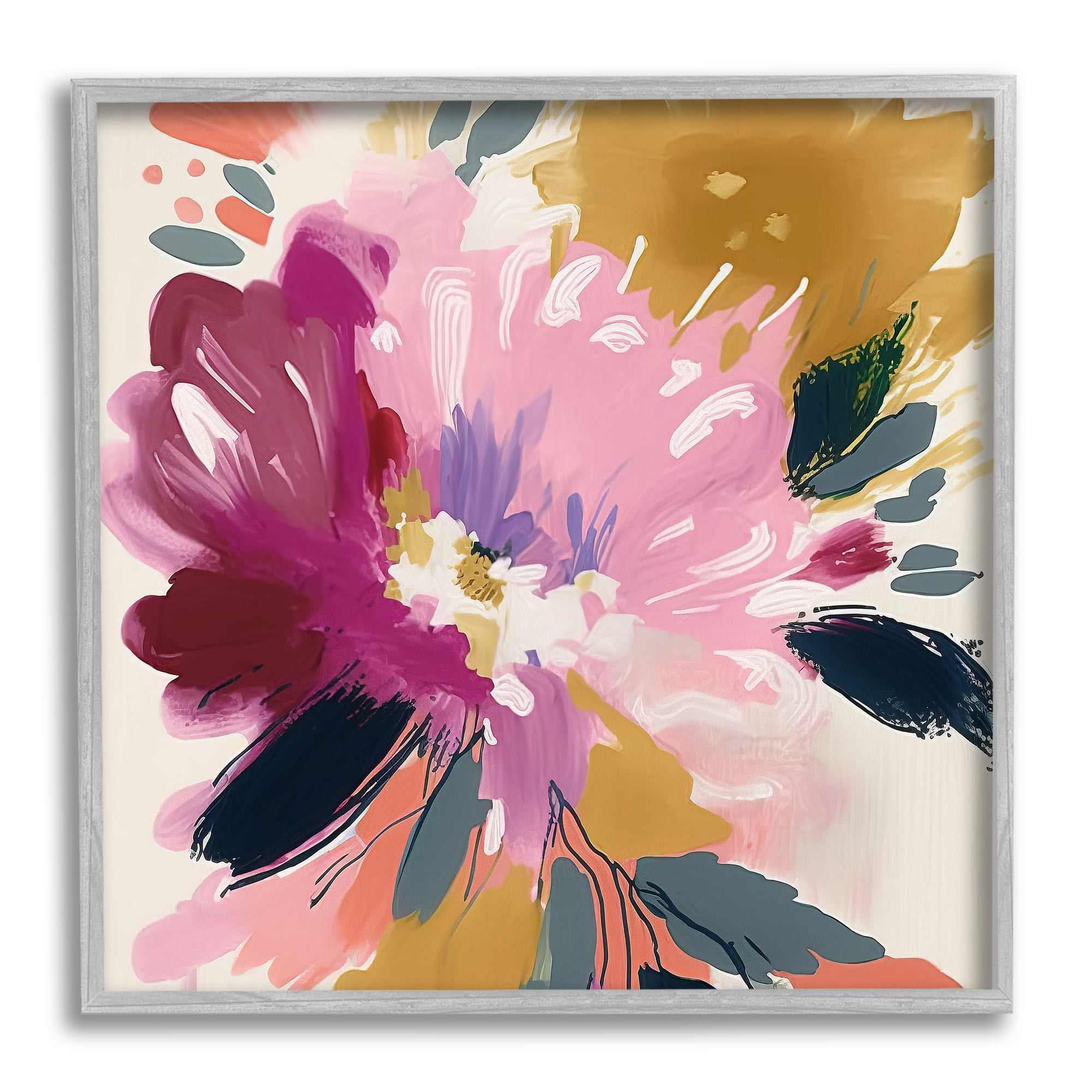 Stupell Industries Purple Abstract Floral Botanical & Floral Painting Gray Framed Art Print Wall Art, 17 x 17