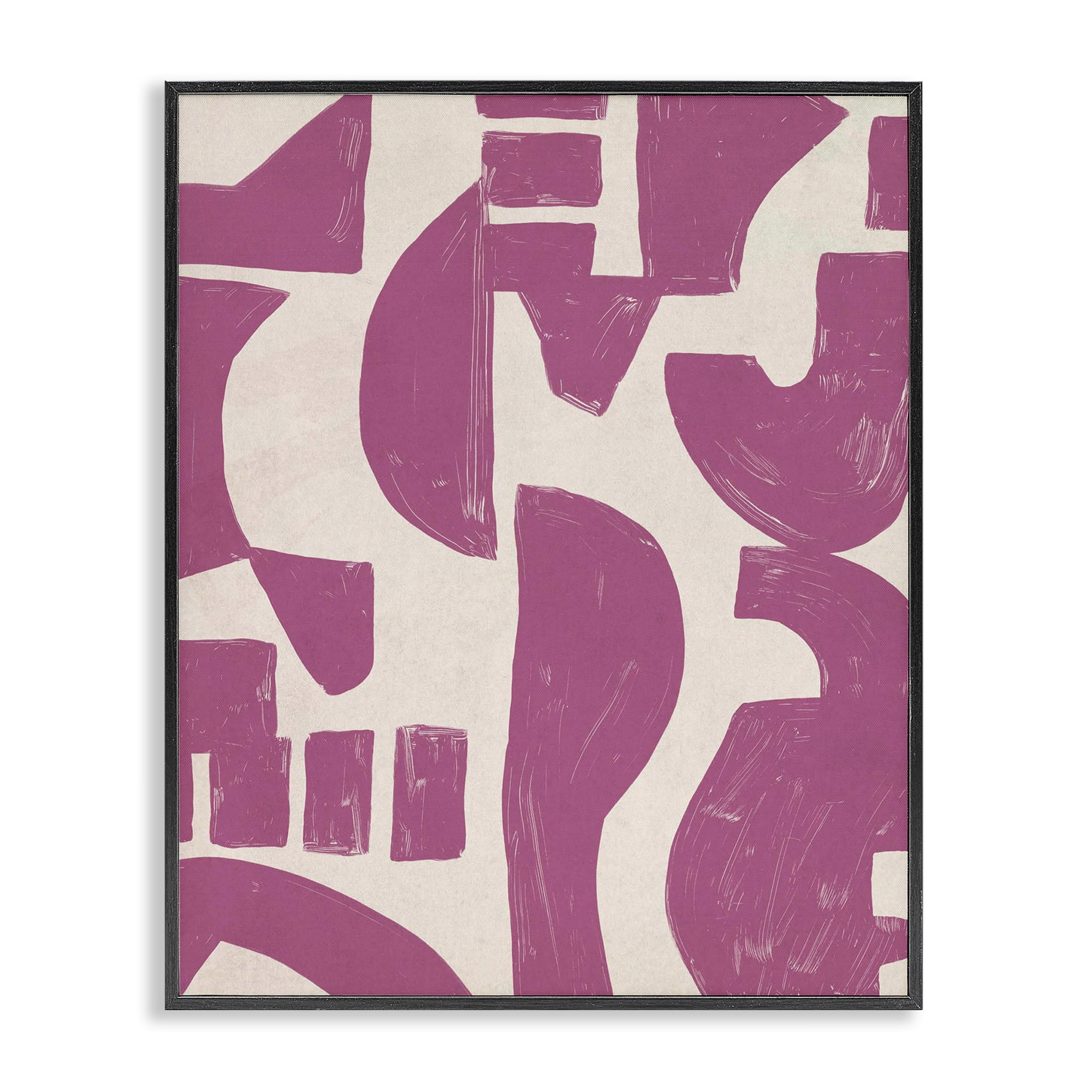 Stupell Industries Purple Asymmetrical Shapes Abstract Painting Black Framed Art Print Wall Art, 16 x 20