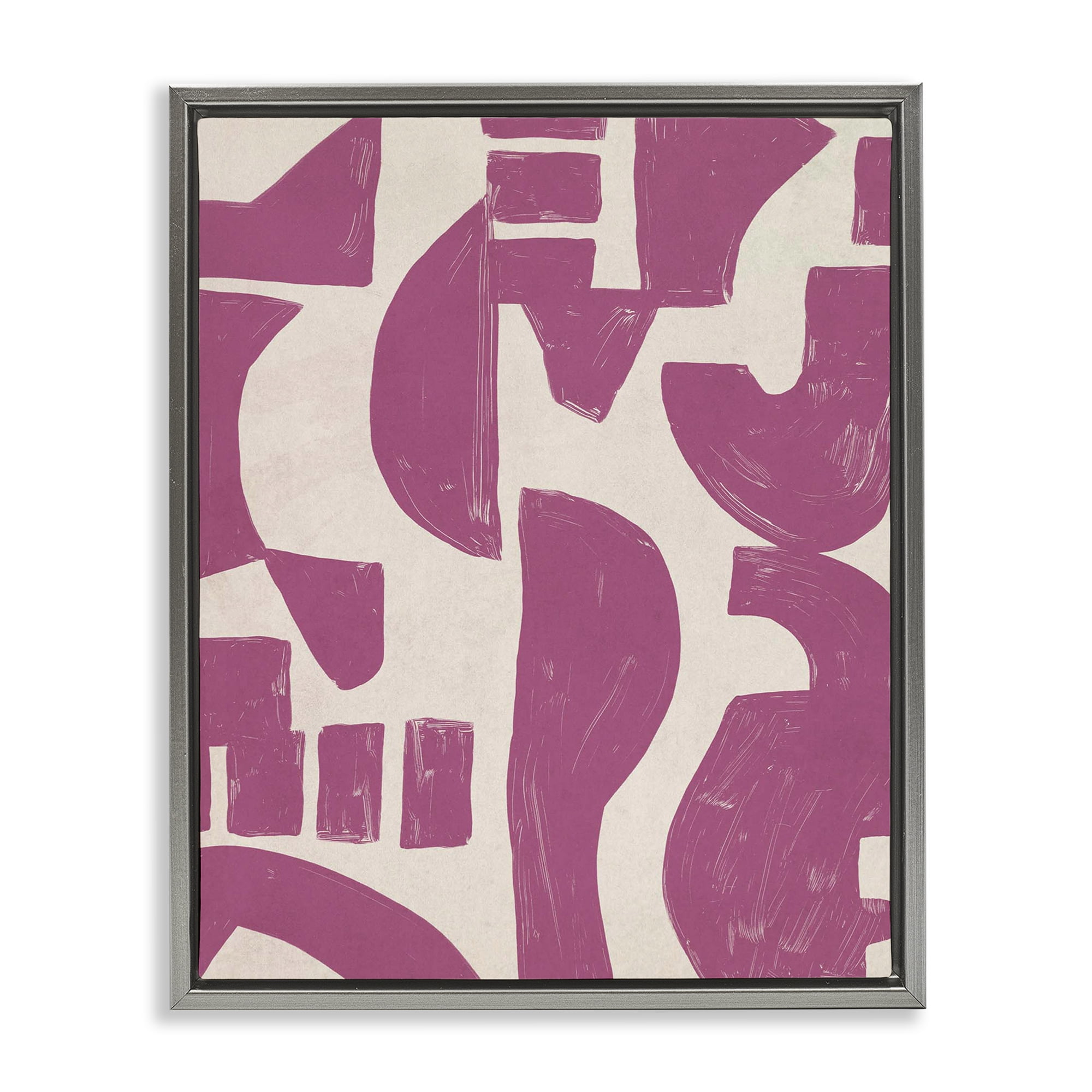 Stupell Industries Purple Asymmetrical Shapes Abstract Painting Gray Floater Framed Canvas Art Print Wall Art, 25 x 31