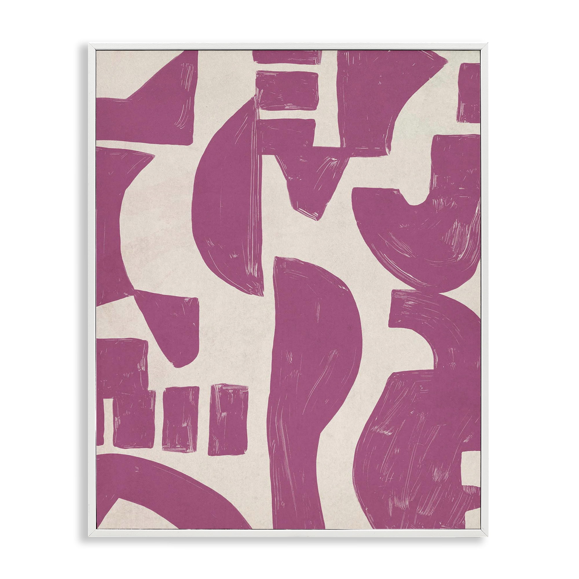 Stupell Industries Purple Asymmetrical Shapes Abstract Painting White Framed Art Print Wall Art, 16 x 20