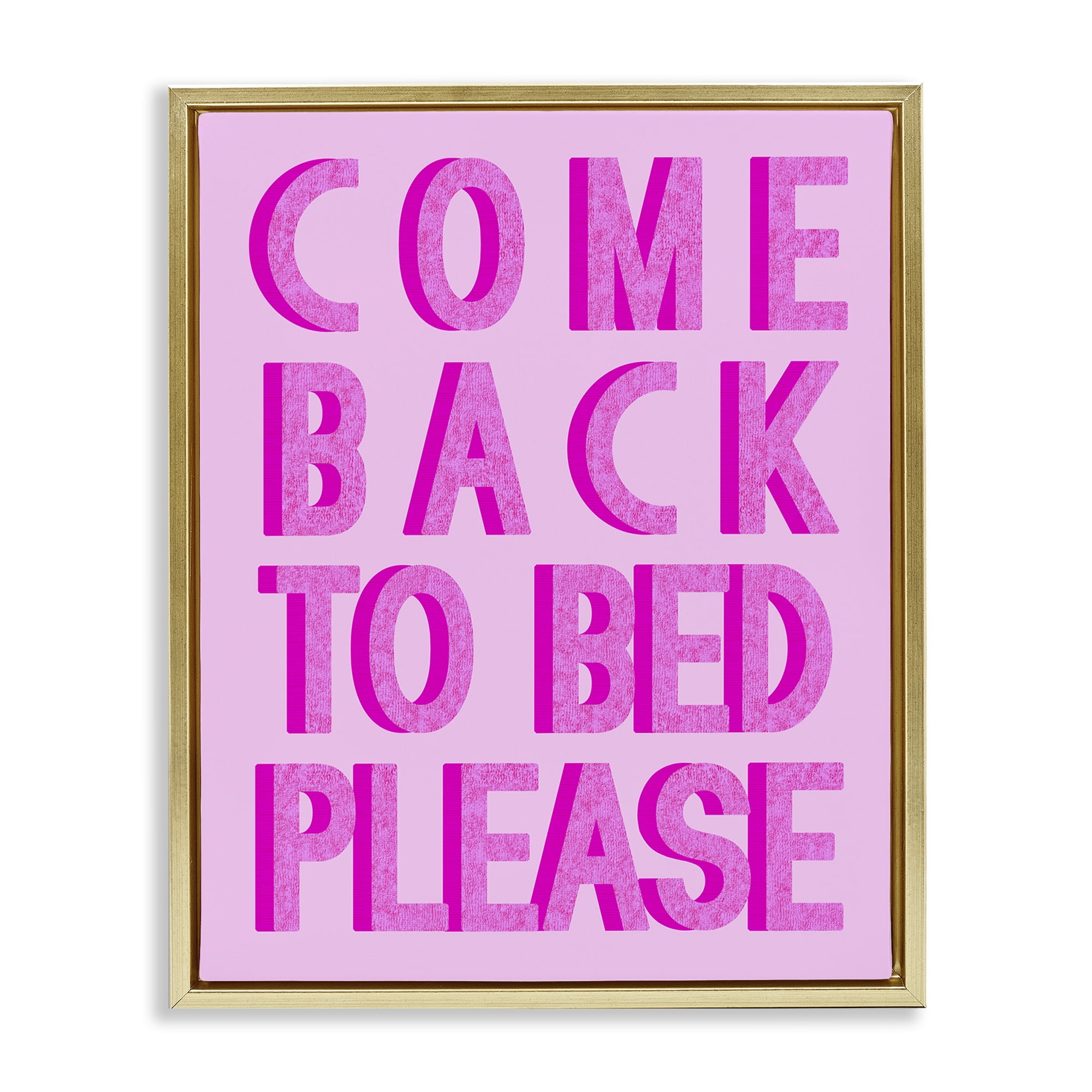 Stupell Industries Purple Back to Bed Typography Painting Gold Floater Framed Art Print Wall Art, 17 x 21