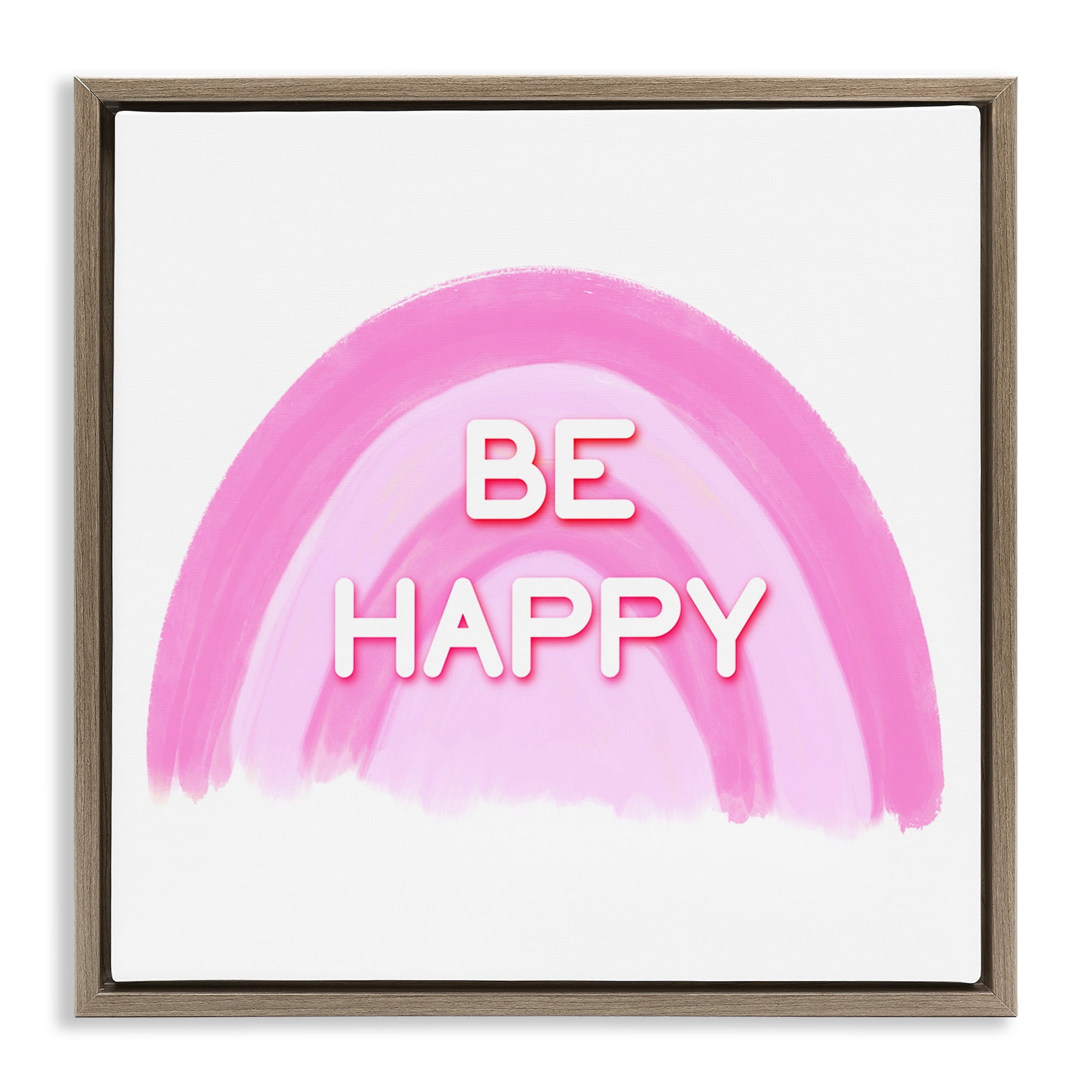 Stupell Industries Purple Be Happy Text & Numbers Painting Brown Floater Framed Canvas Art Print Wall Art, 25 x 25