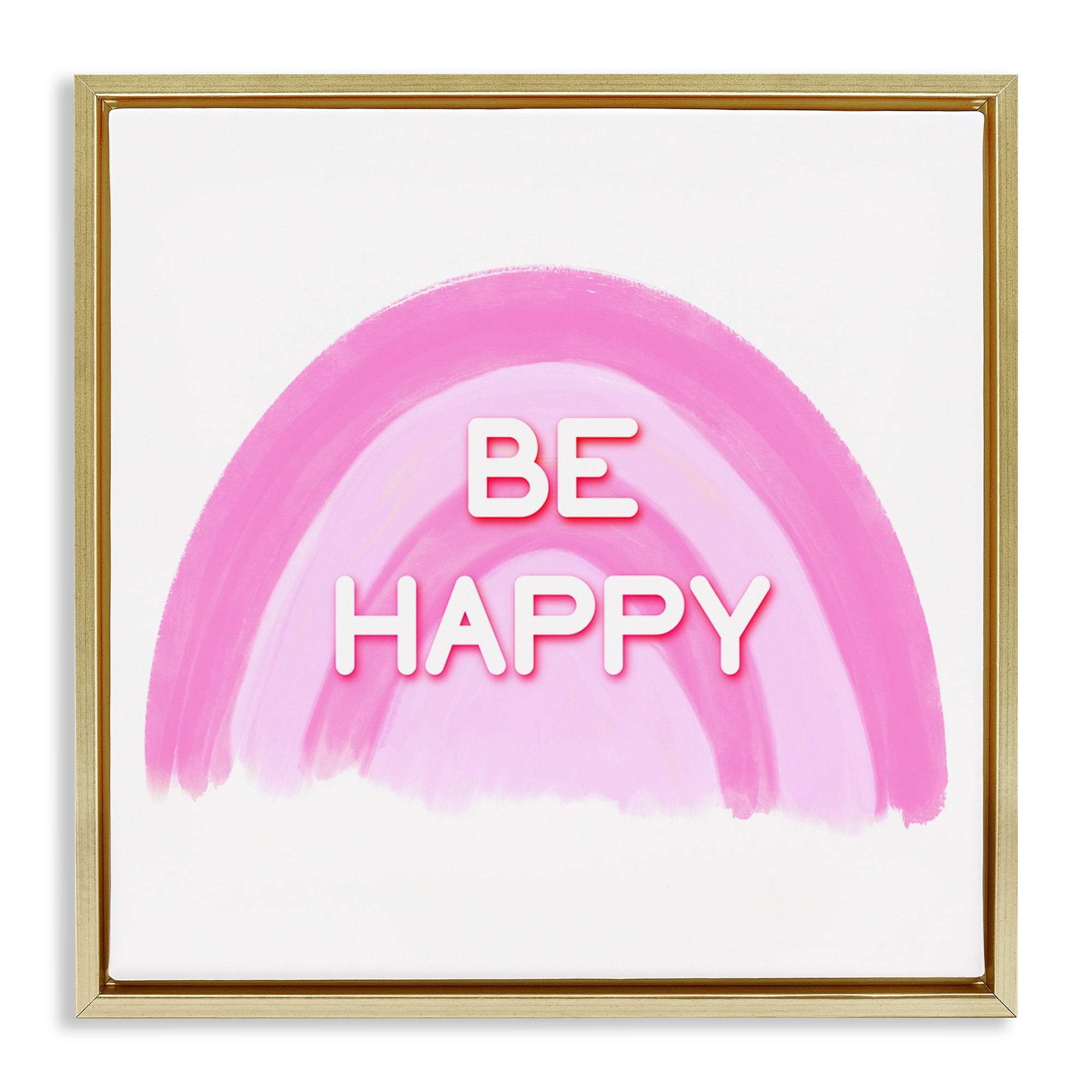 Stupell Industries Purple Be Happy Text & Numbers Painting Gold Floater Framed Canvas Art Print Wall Art, 25 x 25