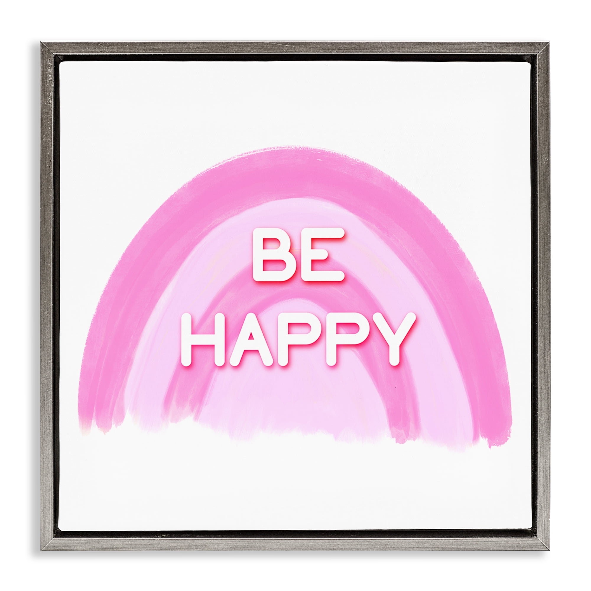 Stupell Industries Purple Be Happy Text & Numbers Painting Gray Floater Framed Canvas Art Print Wall Art, 25 x 25