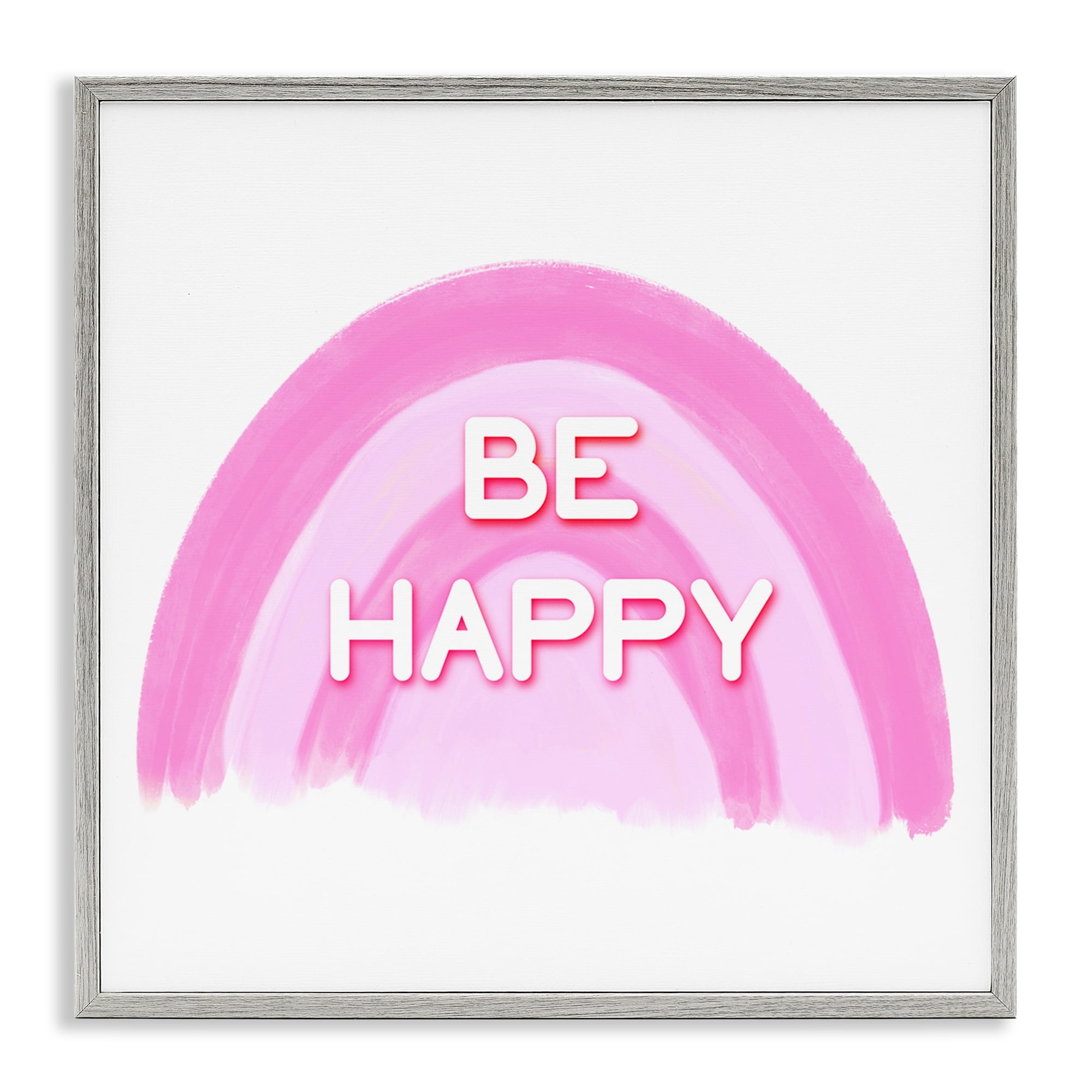 Stupell Industries Purple Be Happy Text & Numbers Painting Gray Framed Art Print Wall Art, 12 x 12
