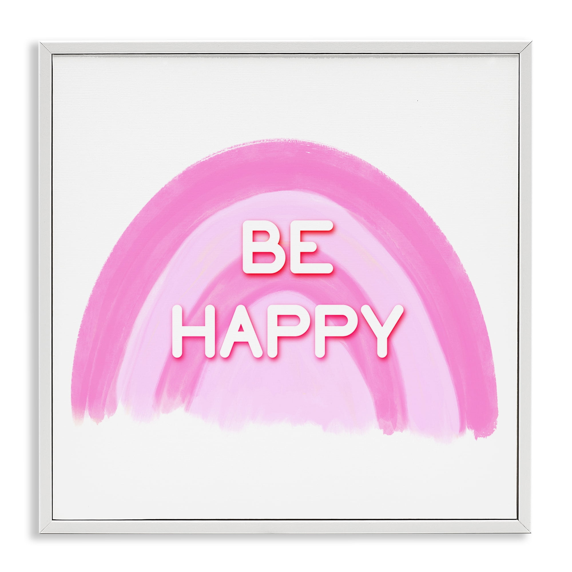 Stupell Industries Purple Be Happy Text & Numbers Painting White Framed Art Print Wall Art, 12 x 12