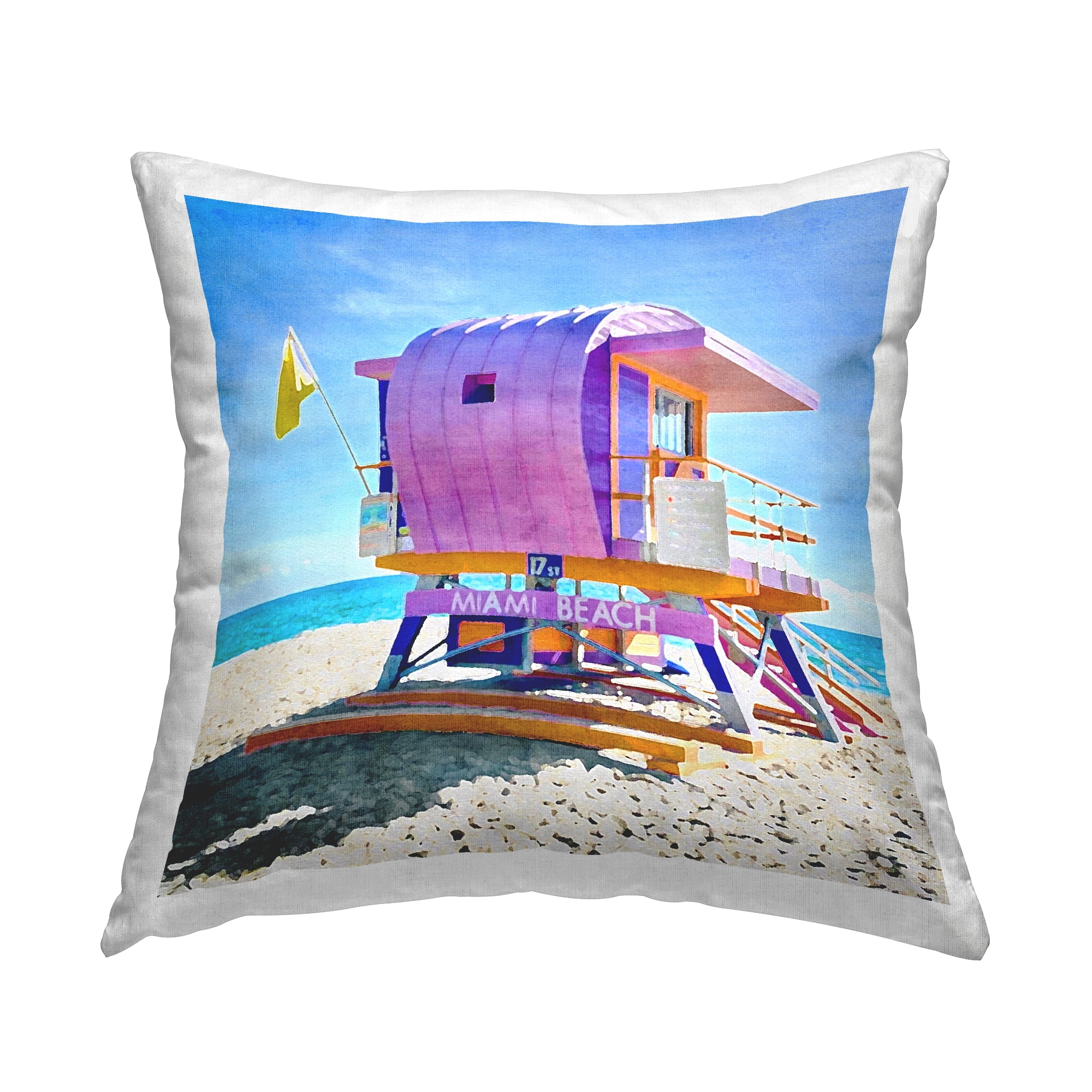 Stupell Industries Purple Beach Shack Square Decorative Printed Throw Pillow, 18 x 18