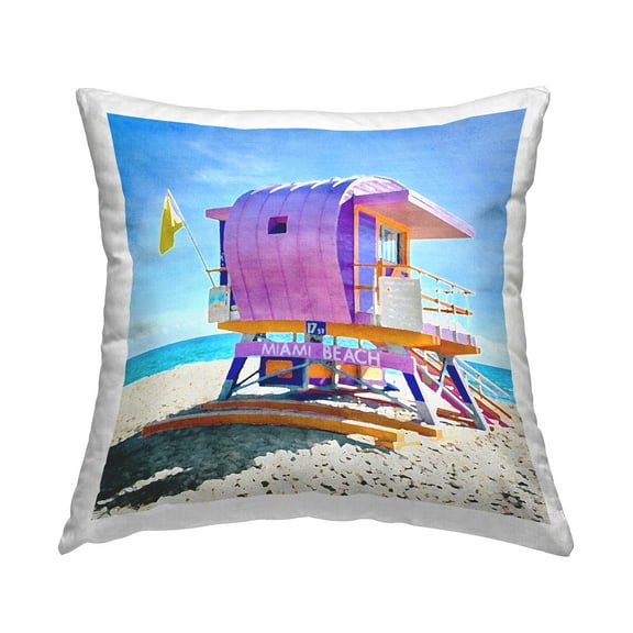 Stupell Industries Purple Beach Shack Square Decorative Printed Throw Pillow, 18 x 18