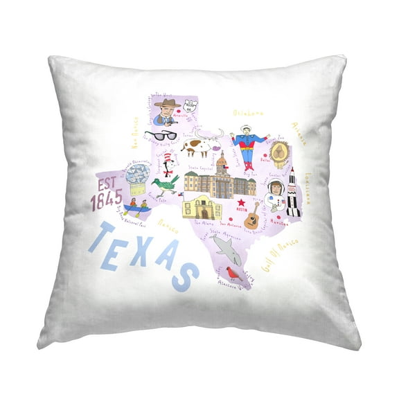 Stupell Industries Purple & Blue Texas Landmarks Square Decorative Printed Throw Pillow, 18 x 18,