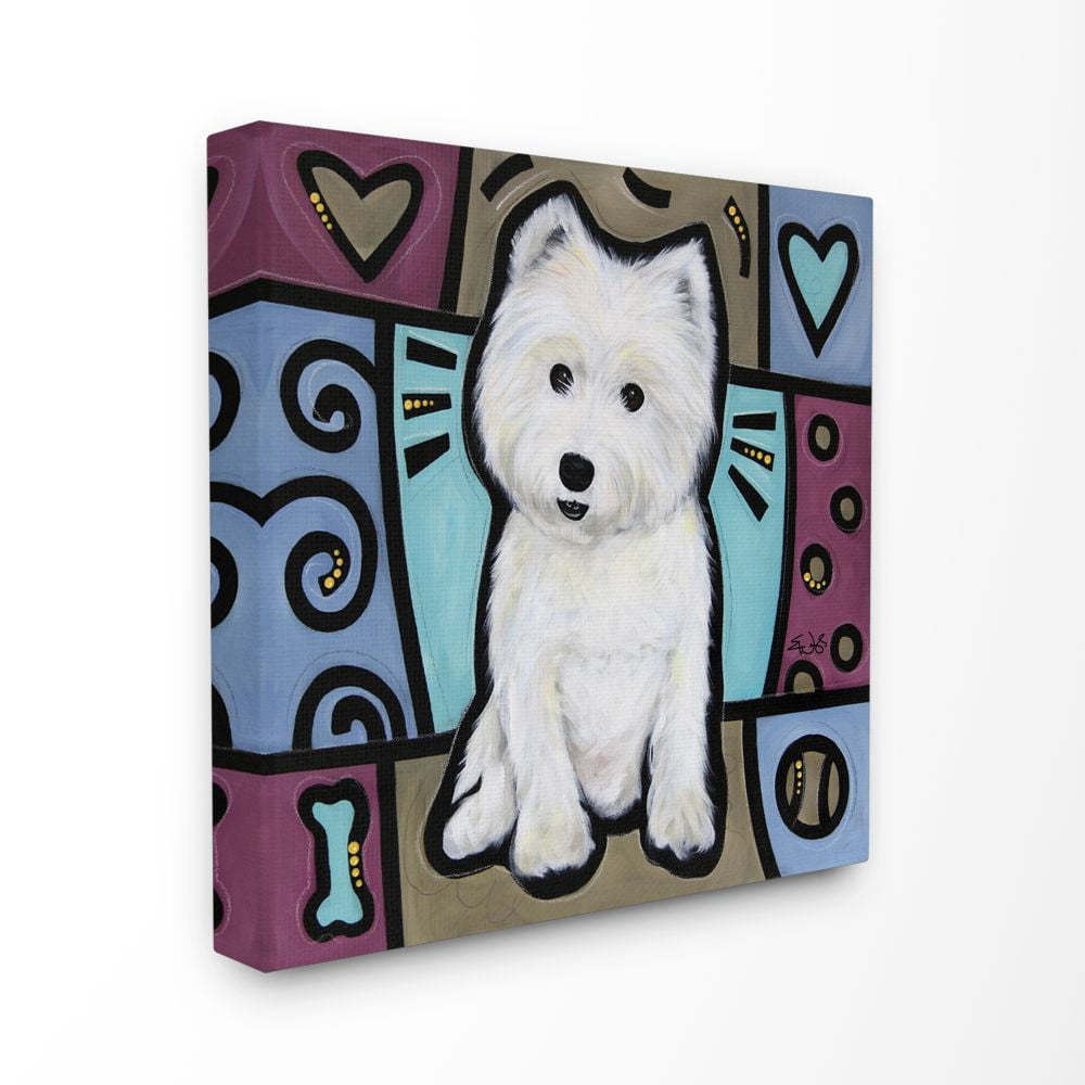 Stupell Industries Purple Blue White Terrier Dog Pet Painting Canvas Wall Art by Eric Waugh