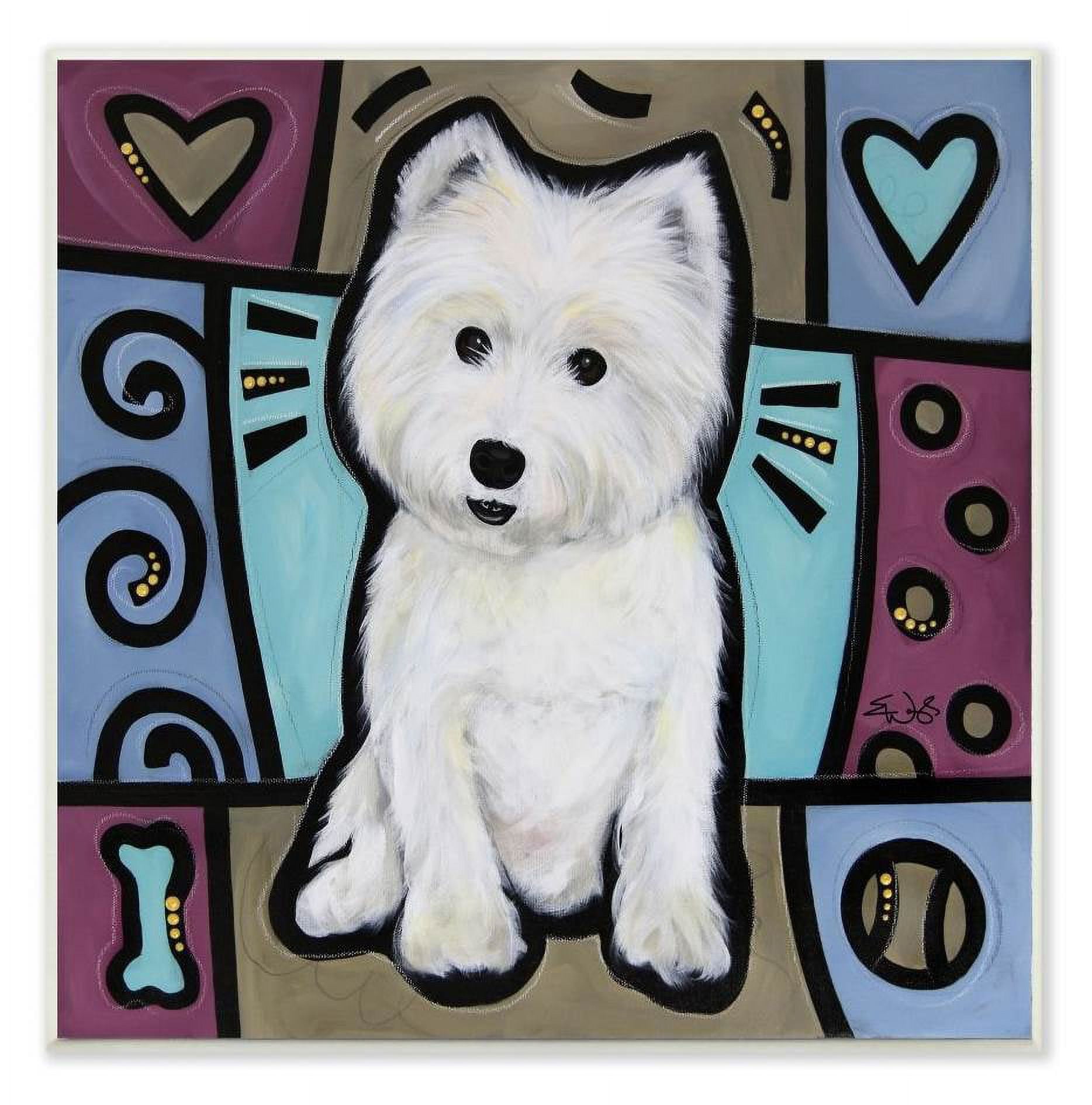 Stupell Industries Purple Blue White Terrier Dog Pet Painting Wall Plaque by Eric Waugh