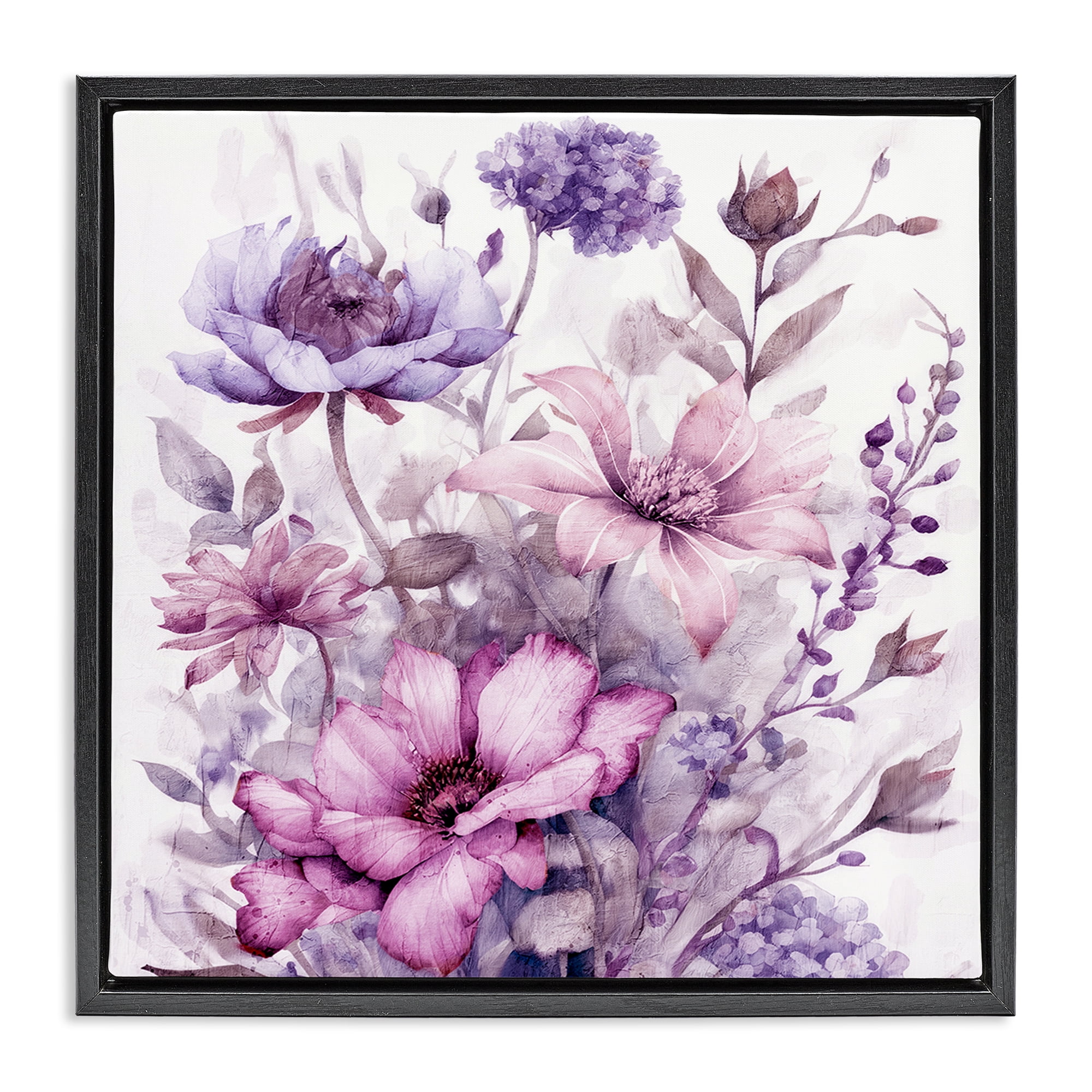 Stupell Industries Purple & Blush Florals Black Framed Floater Canvas Wall Art, design by Kim Allen