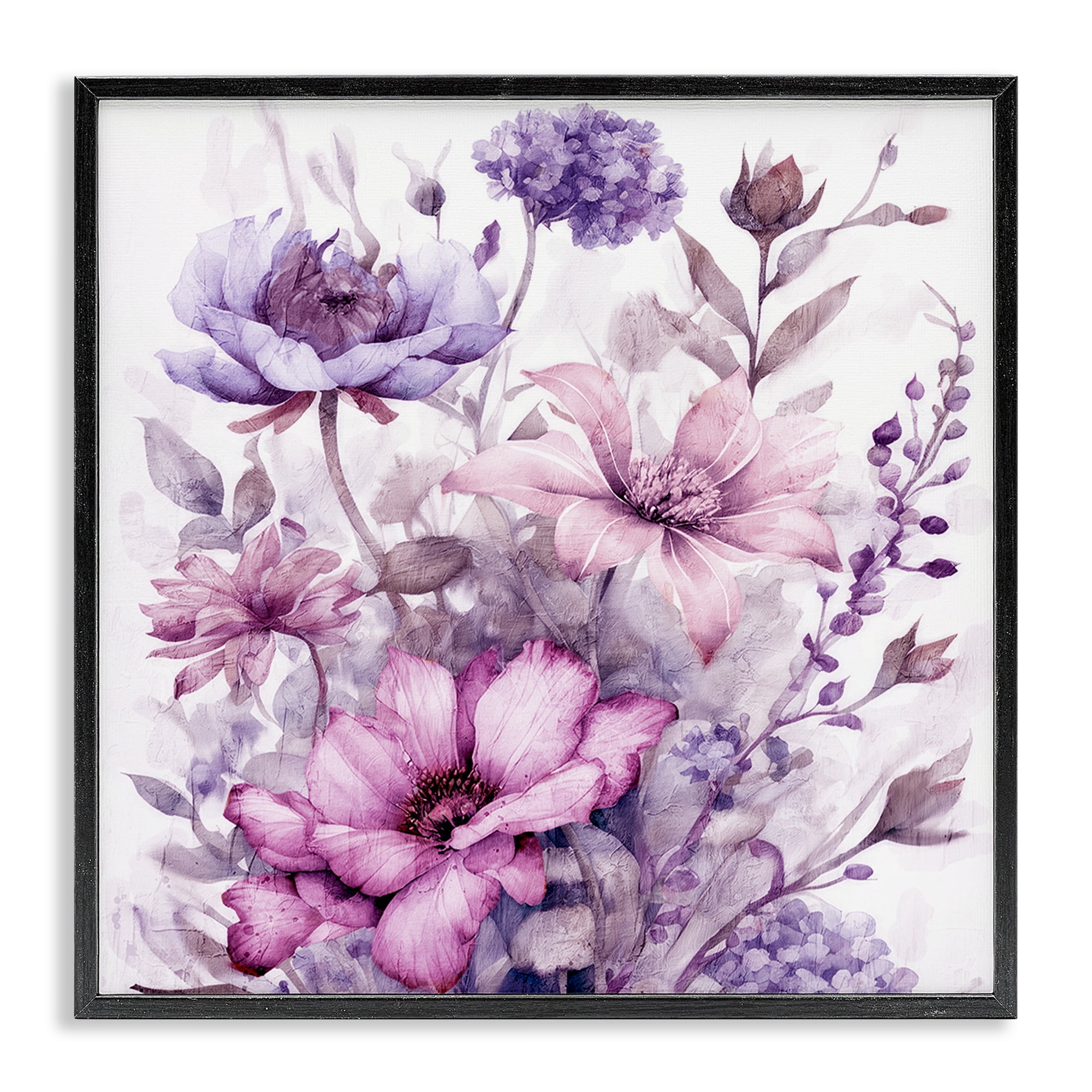 Stupell Industries Purple & Blush Florals Black Framed Giclee Art, design by Kim Allen