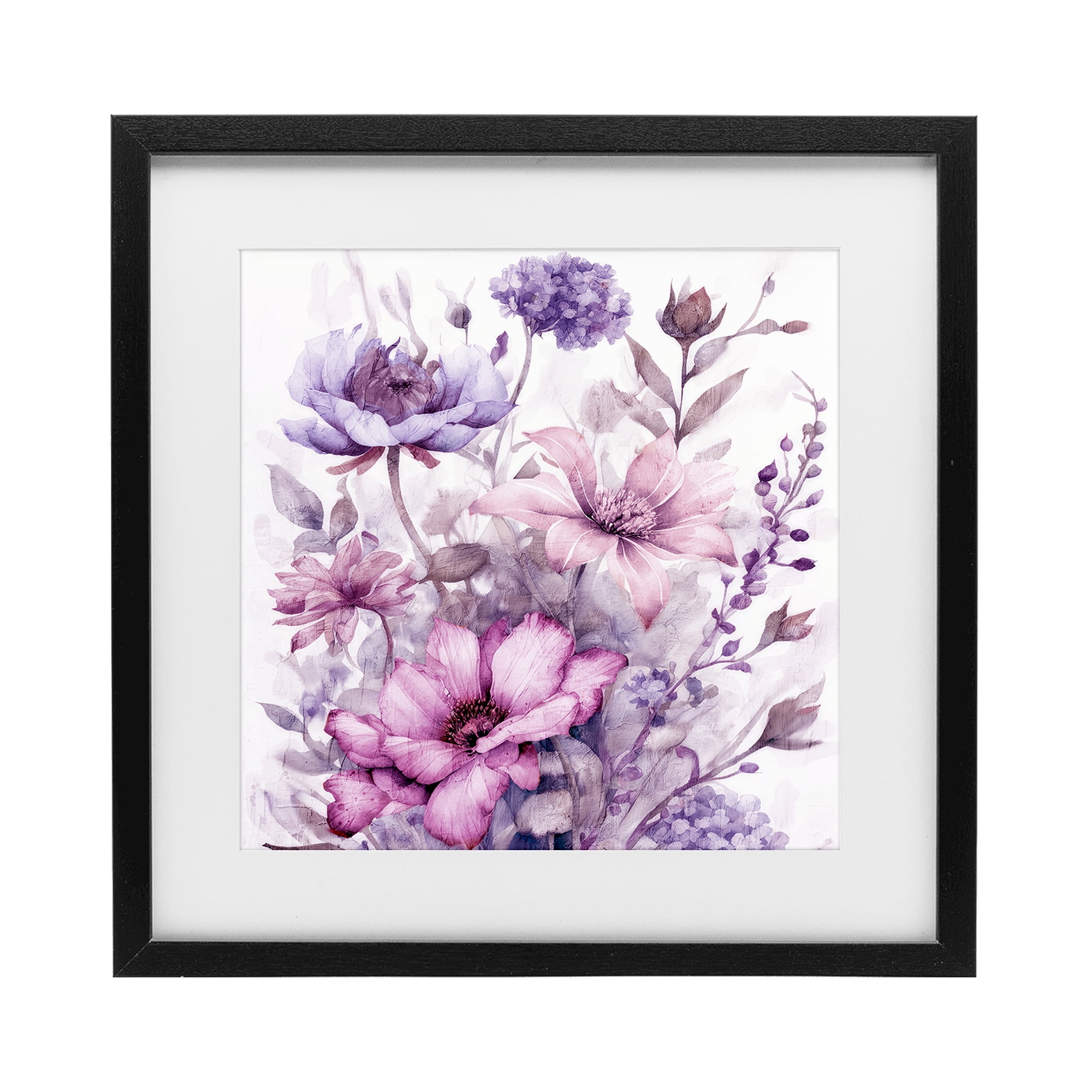 Stupell Industries Purple & Blush Florals Black Framed Print Under Glass, design by Kim Allen