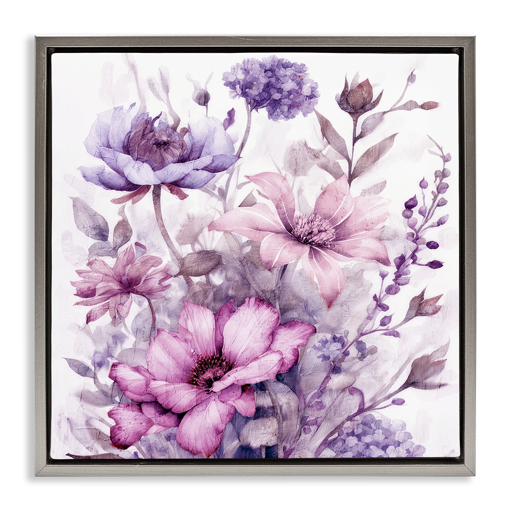 Stupell Industries Purple & Blush Florals Gray Framed Floater Canvas Wall Art, design by Kim Allen