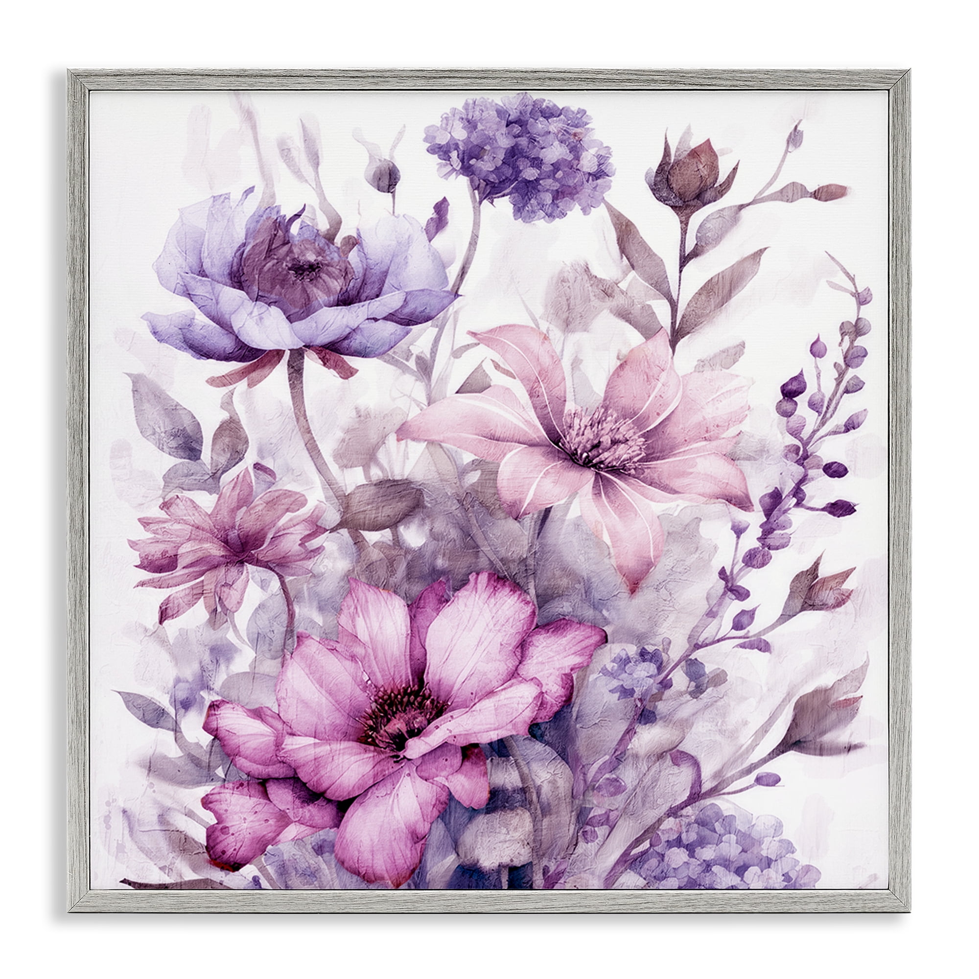 Stupell Industries Purple & Blush Florals Gray Framed Giclee Art, design by Kim Allen