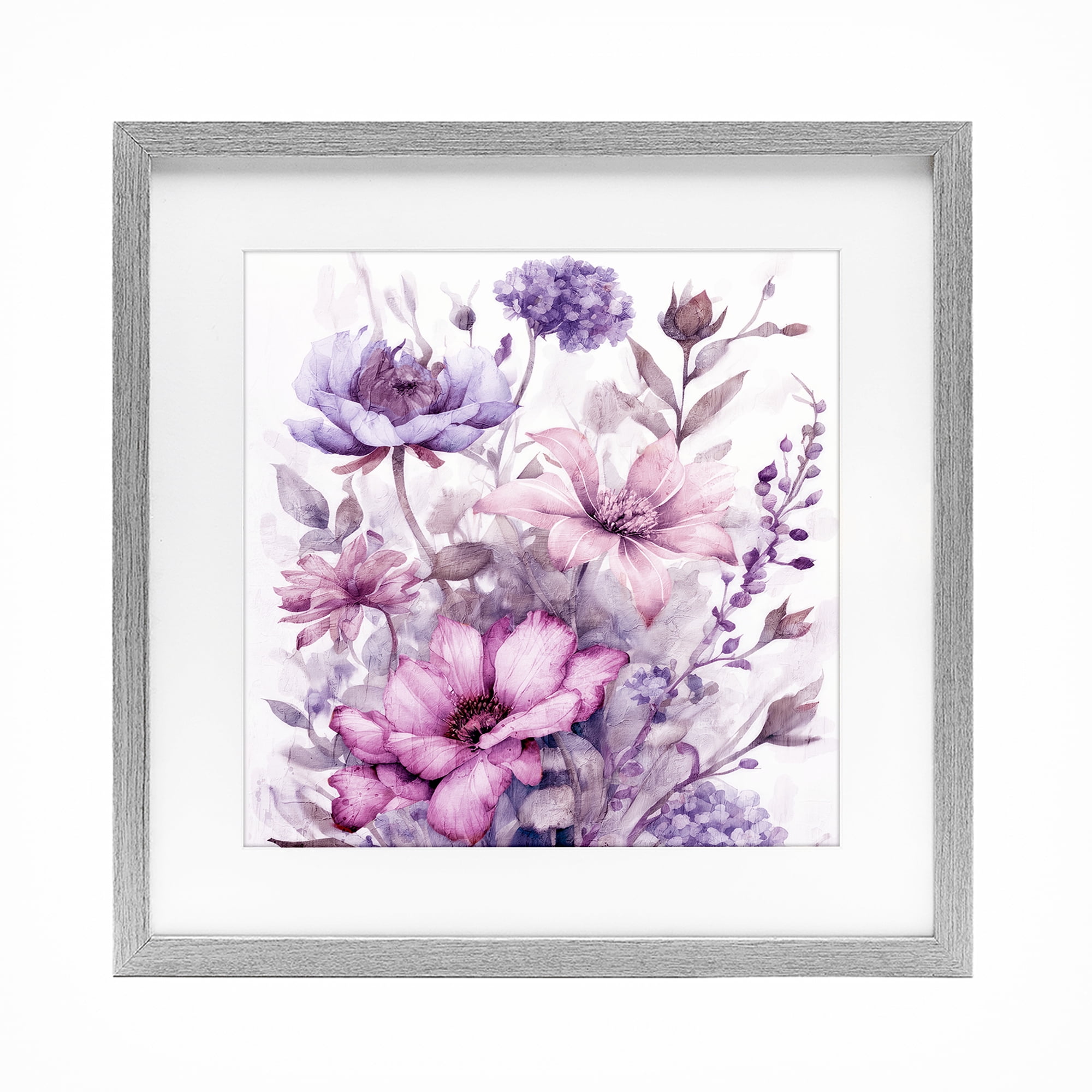 Stupell Industries Purple & Blush Florals Gray Framed Print Under Glass, design by Kim Allen