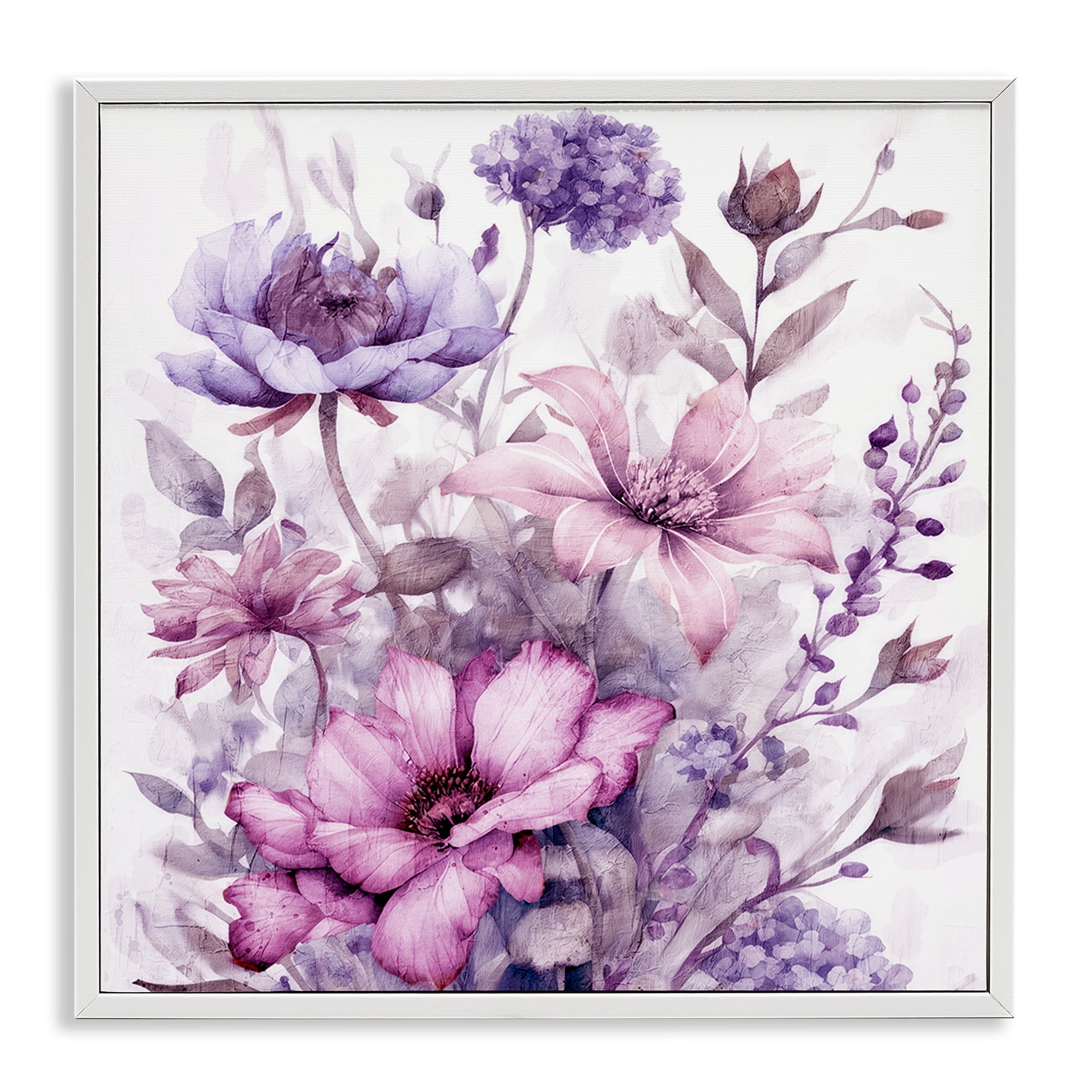 Stupell Industries Purple & Blush Florals White Framed Giclee Art, design by Kim Allen