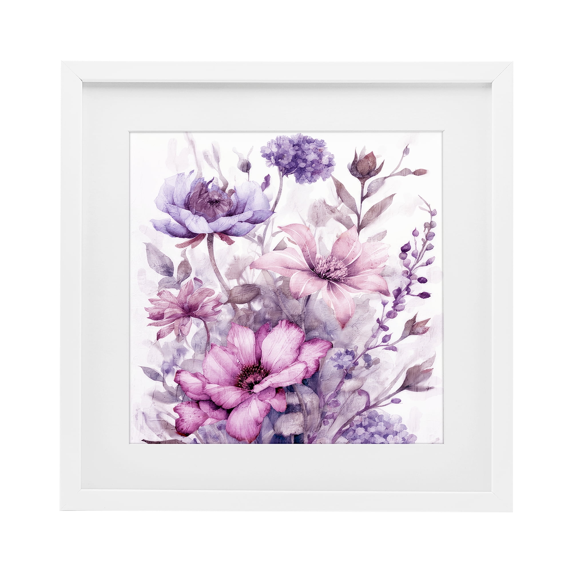 Stupell Industries Purple & Blush Florals White Framed Print Under Glass, design by Kim Allen